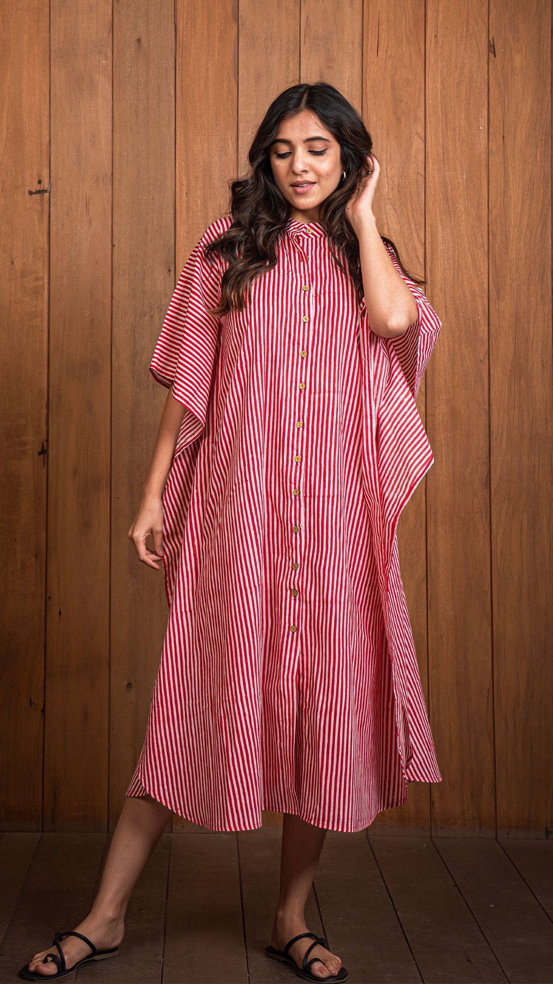 Red Stripes Cotton Kaftan