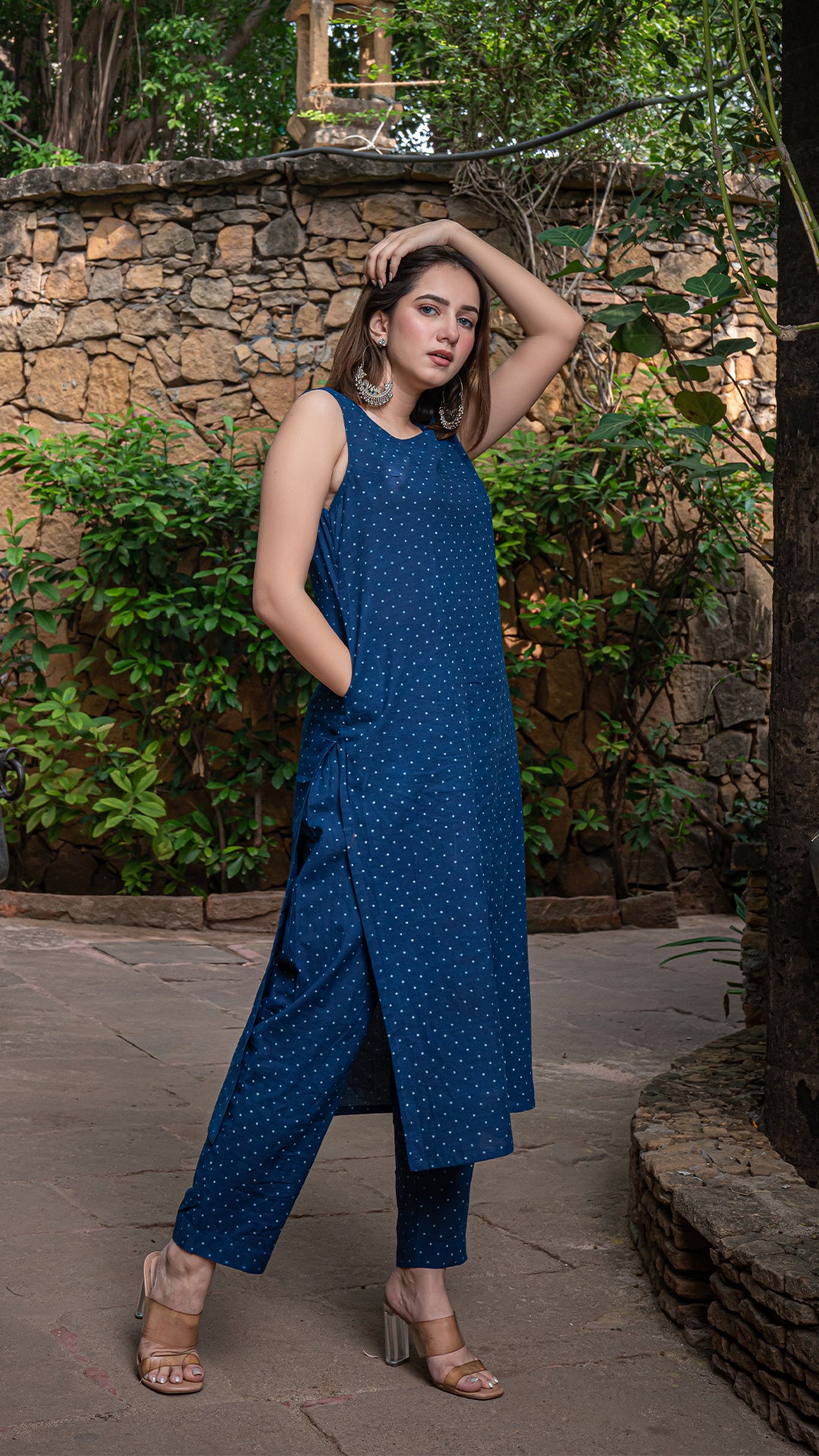 Aadya Cotton Kurta - Indigo/Rust