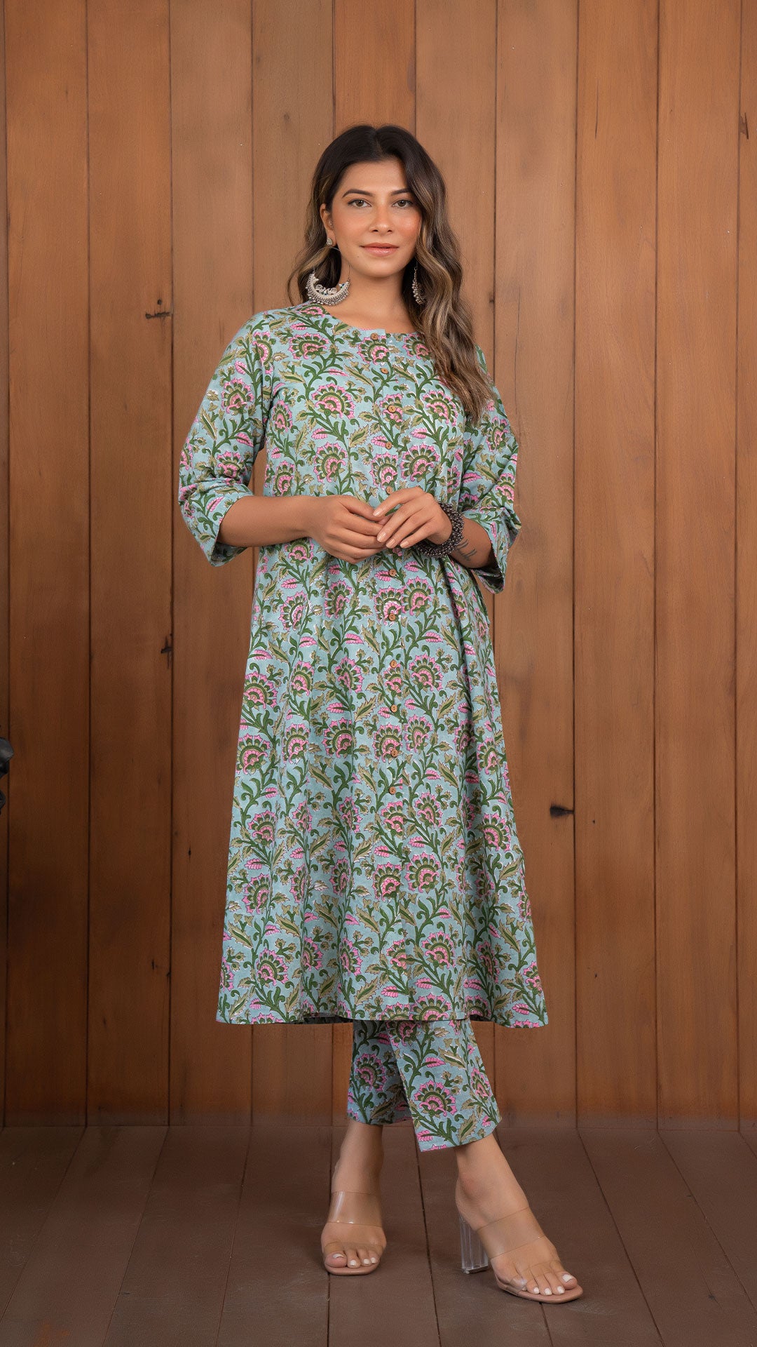 Rooh Sanganeri Hand Block Cotton Kurta - Green