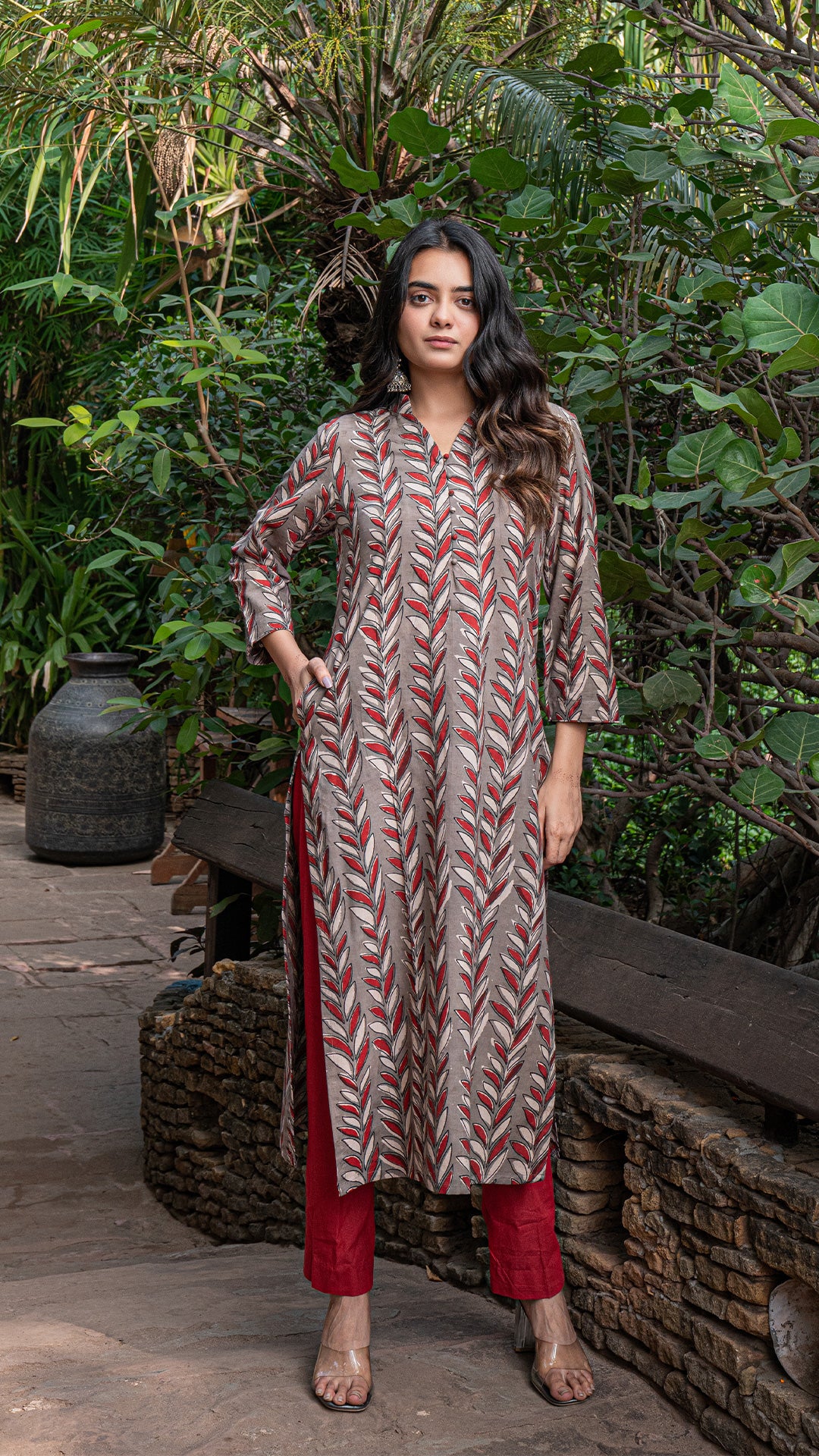 Anu Bagru Cotton Kurta - Grey