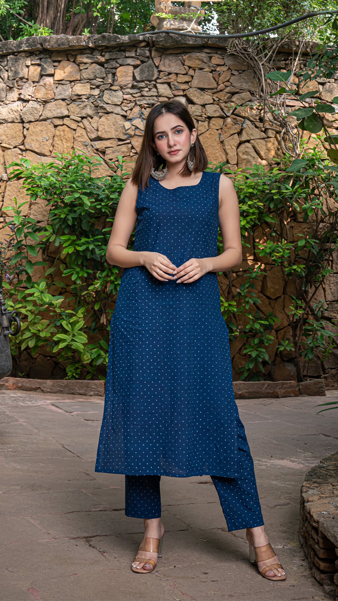 Aadya Cotton Kurta - Indigo/Rust