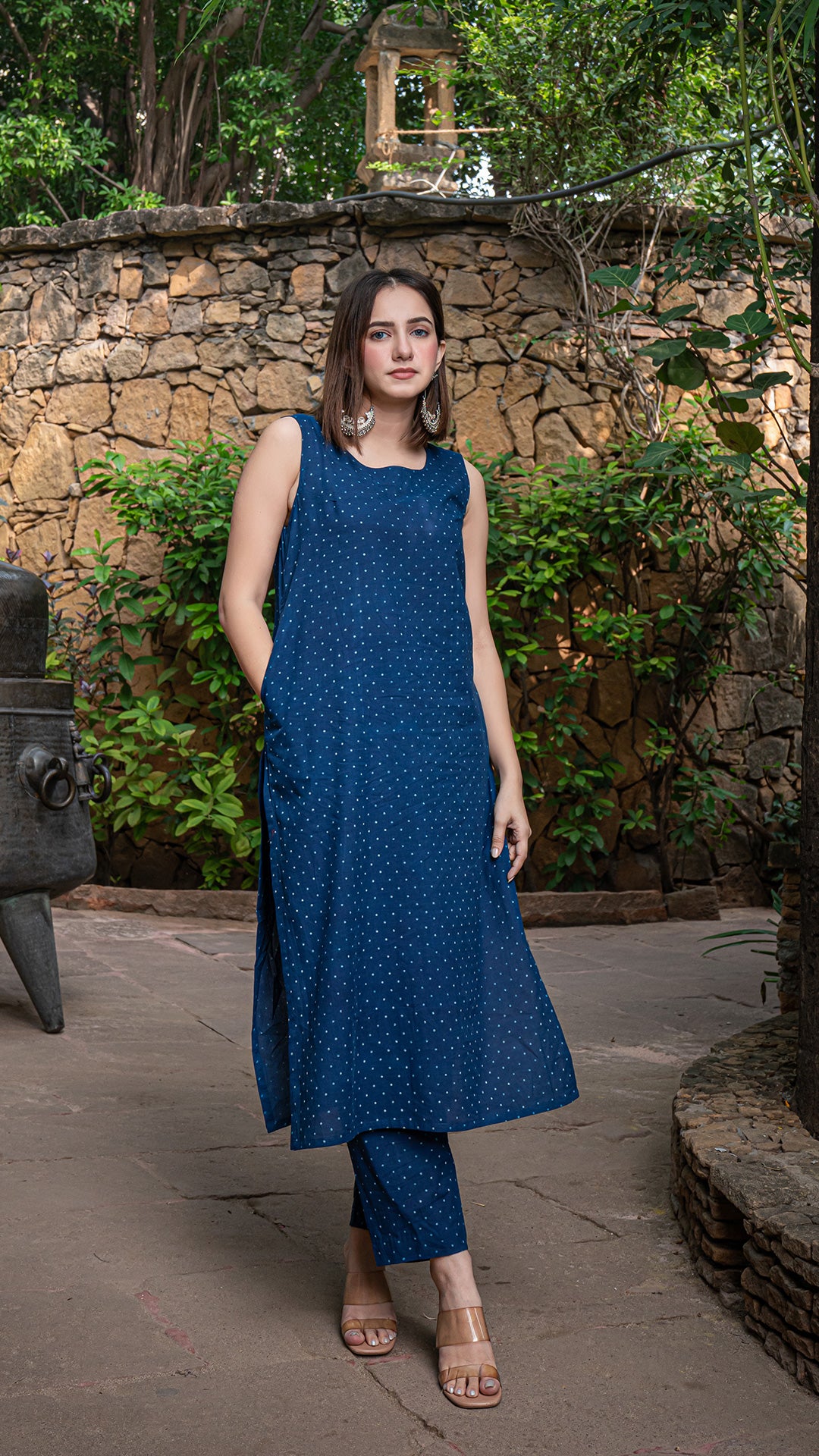 Aadya Cotton Kurta - Indigo/Rust