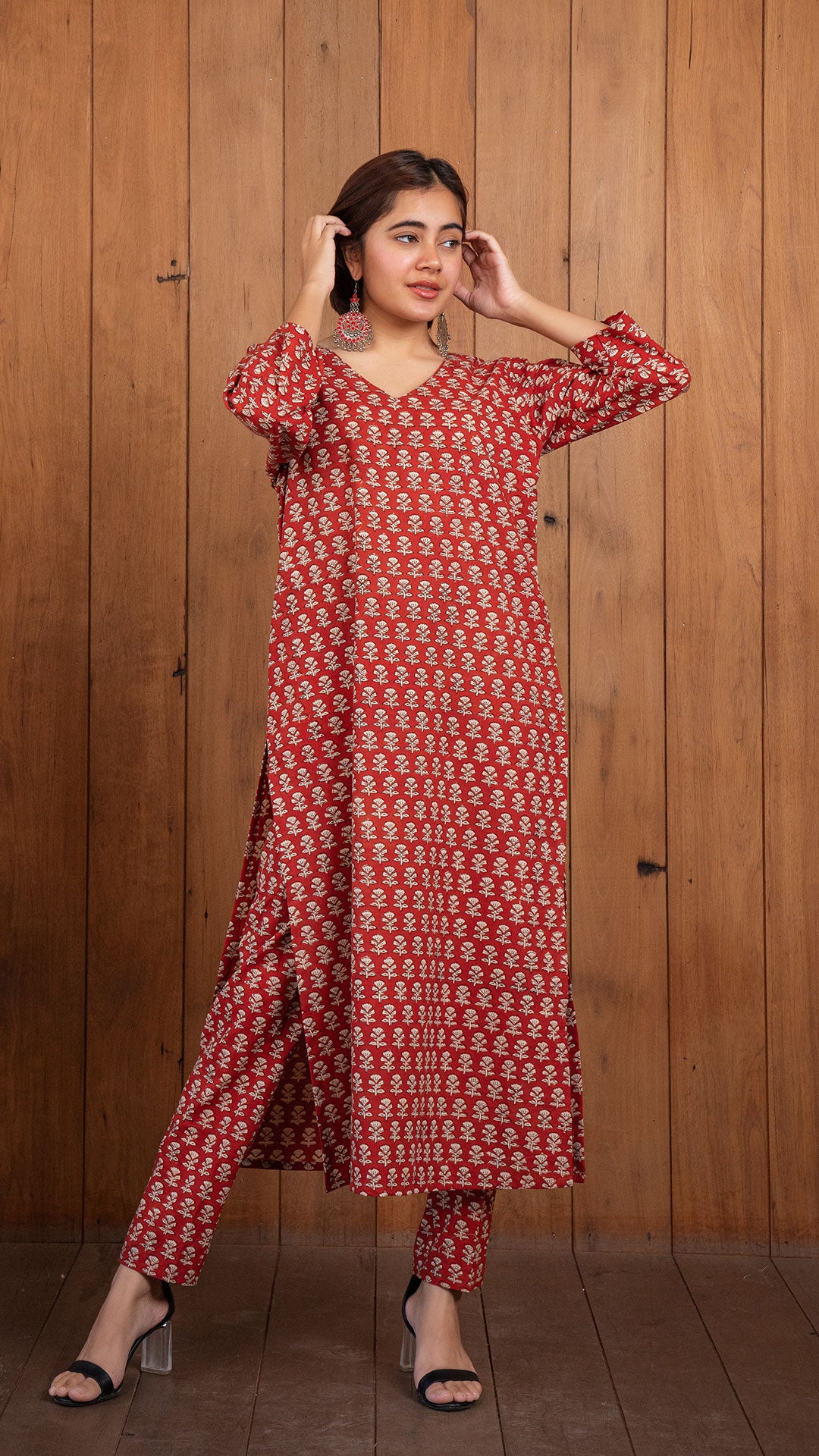 Dhara Sanganeri Hand Block Cotton Kurta - Red