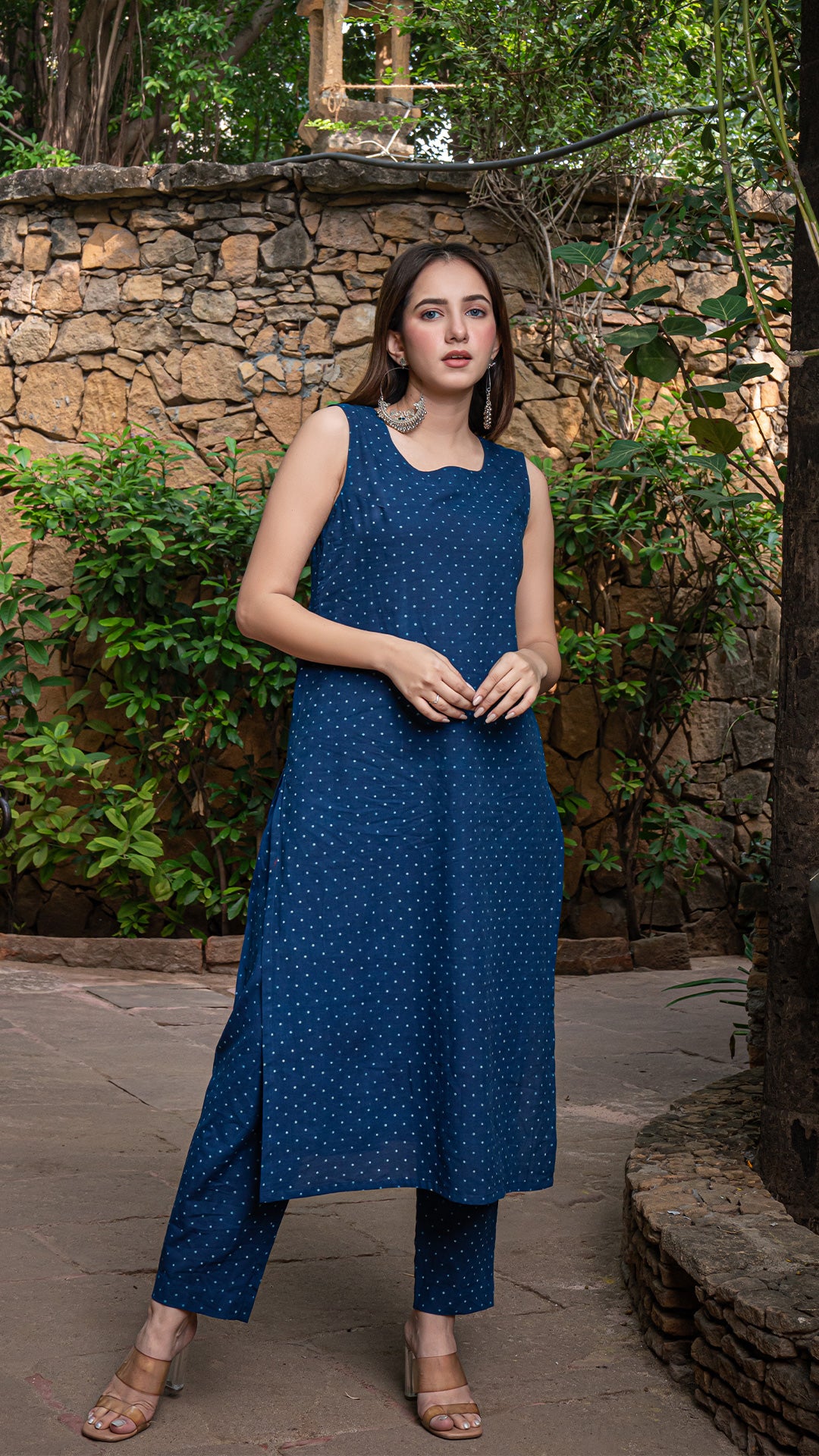 Aadya Cotton Kurta - Indigo/Rust