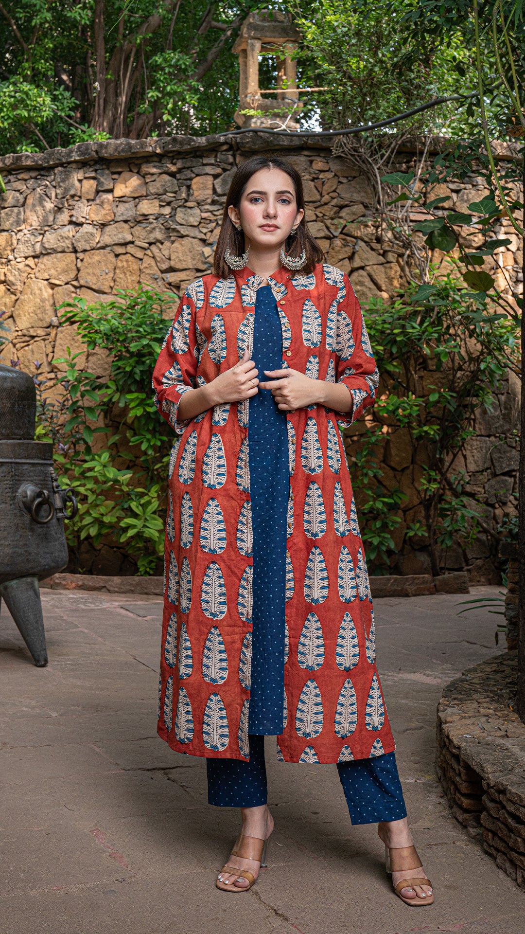 Aadya Cotton Kurta - Indigo/Rust