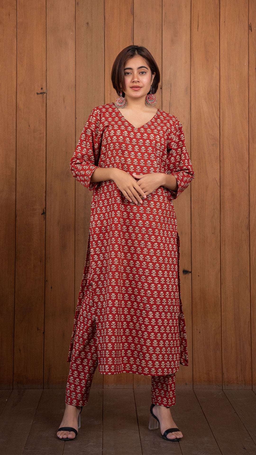 Dhara Sanganeri Hand Block Cotton Kurta - Red