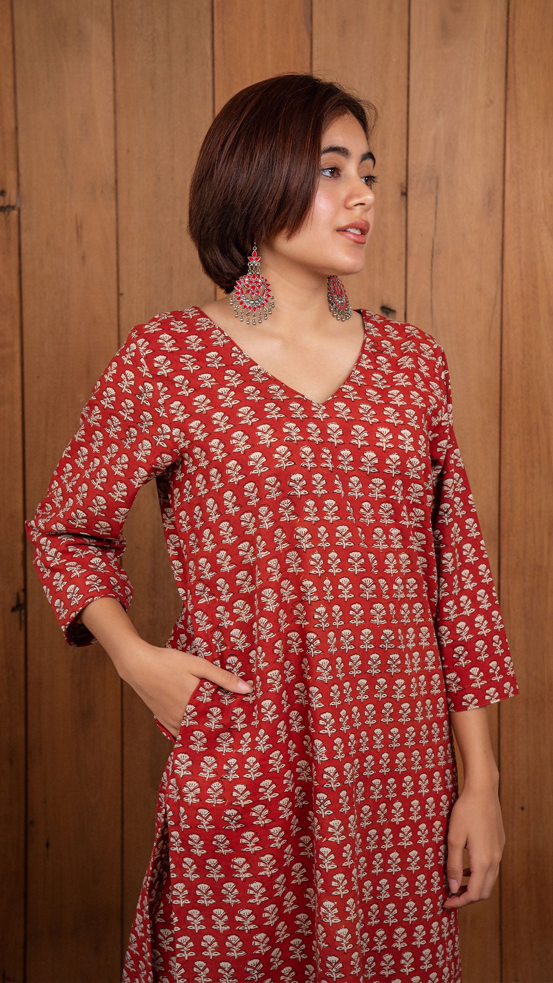 Dhara Sanganeri Hand Block Cotton Kurta - Red