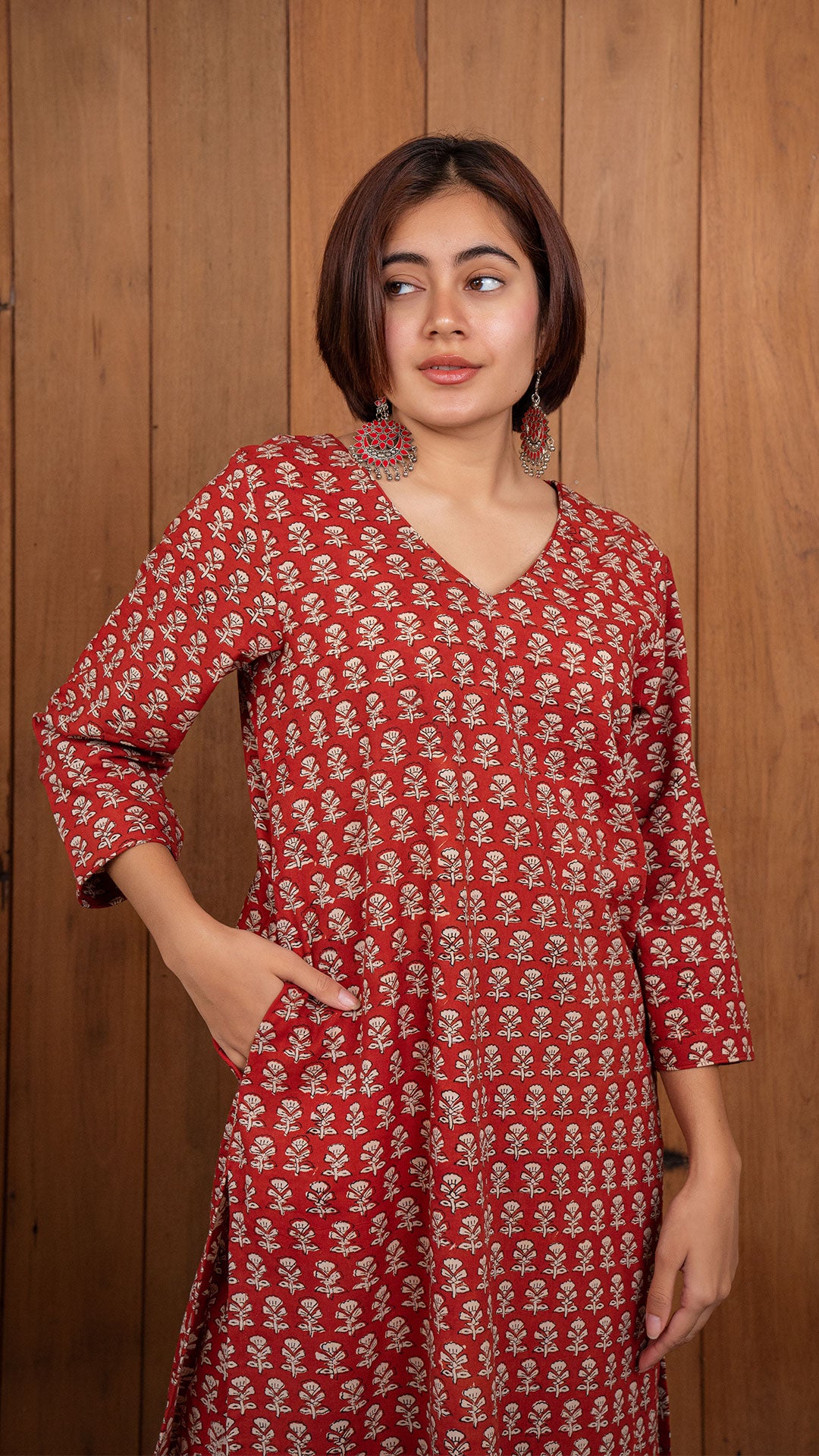 Dhara Sanganeri Hand Block Cotton Kurta - Red