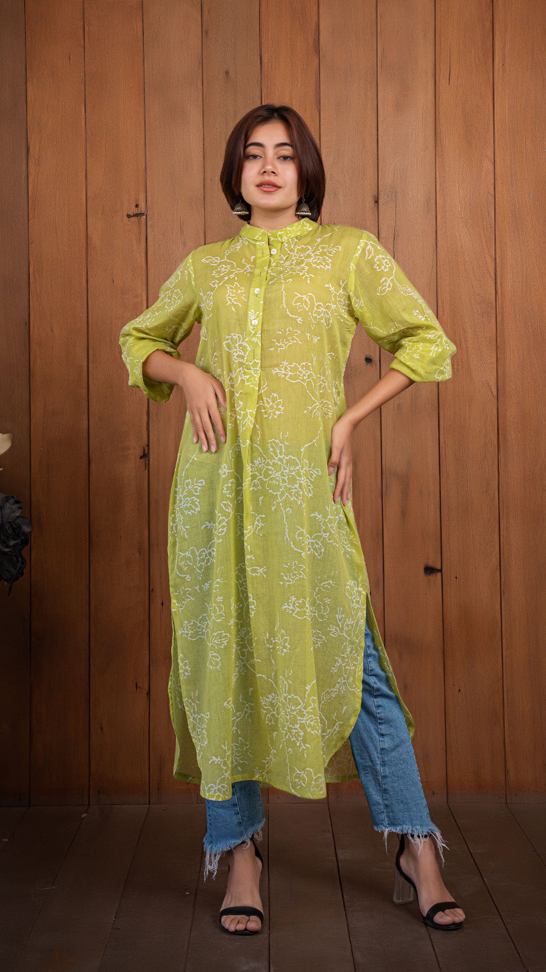 Juhi Mul Cotton Jabha - Lime Green