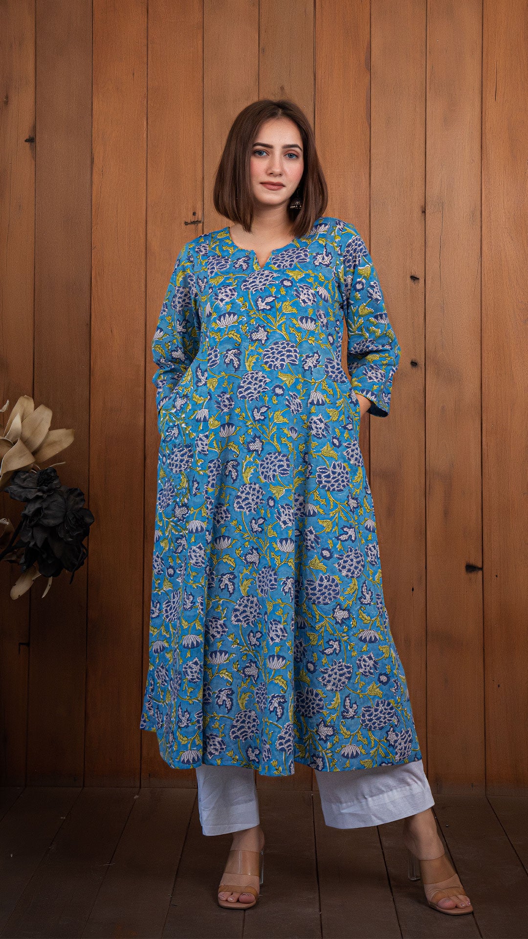 Radhika Sanganeri Kali Cotton Kurta - Dusty Blue