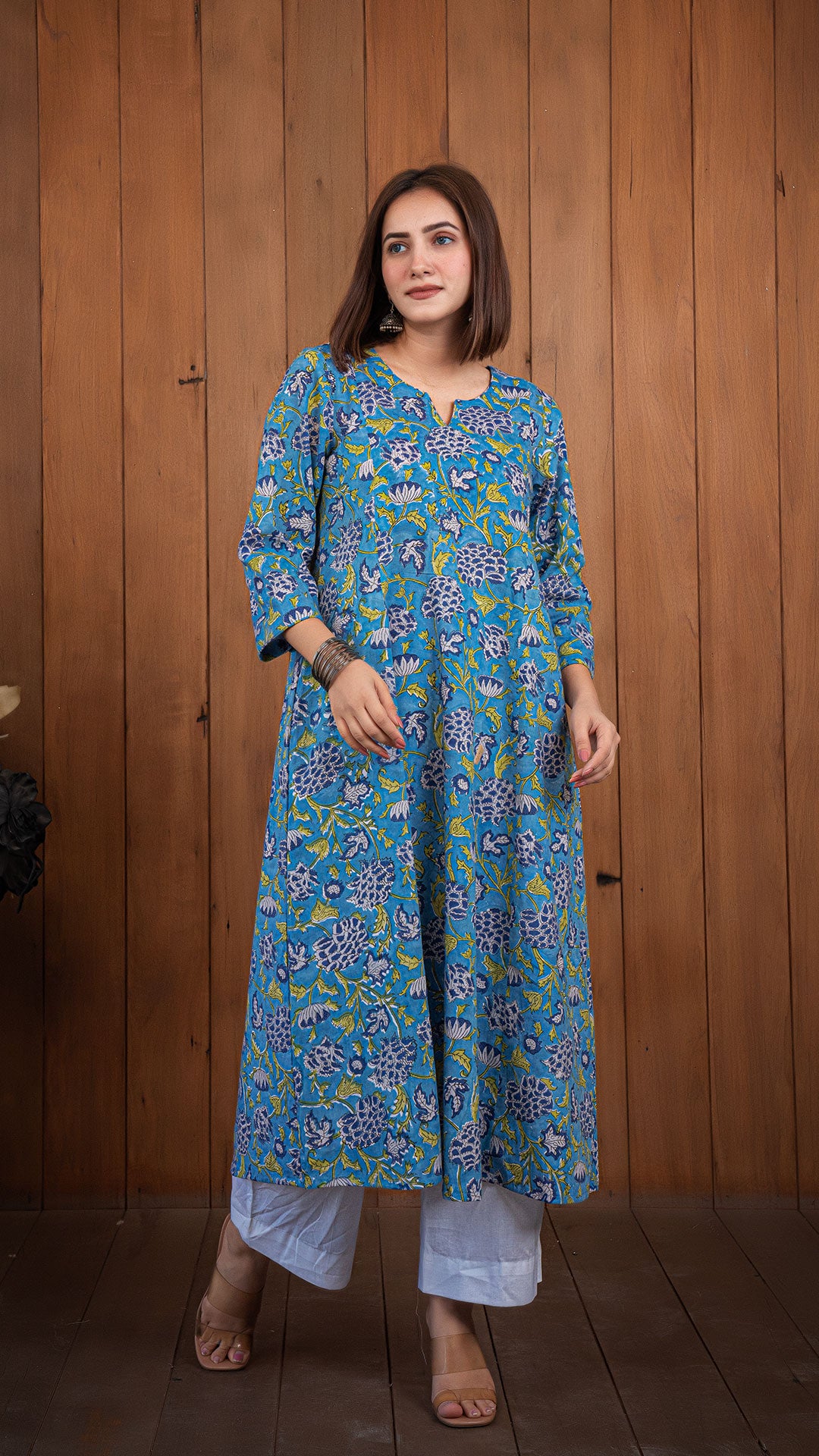 Radhika Sanganeri Kali Cotton Kurta - Dusty Blue