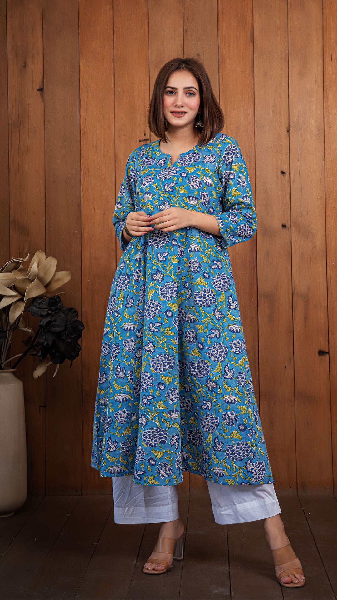 Radhika Sanganeri Kali Cotton Kurta - Dusty Blue