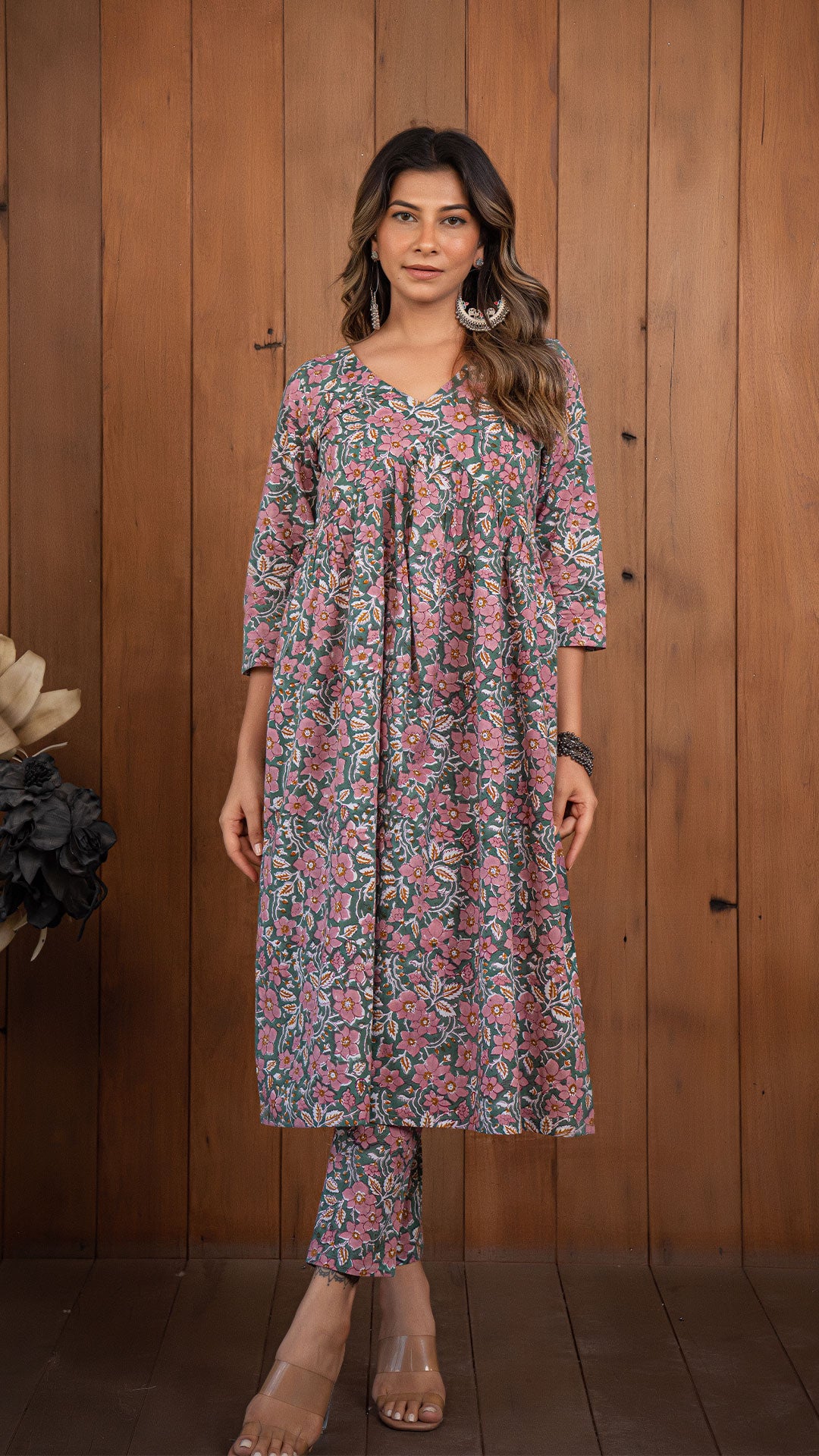 Tia Sanganeri Cotton Kurta - Dusty Pink