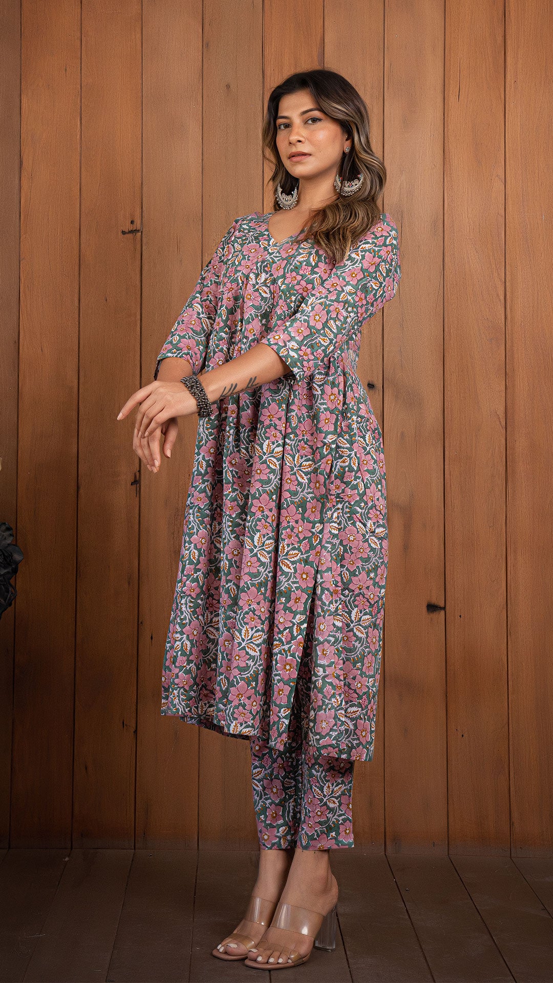 Tia Sanganeri Cotton Kurta - Dusty Pink