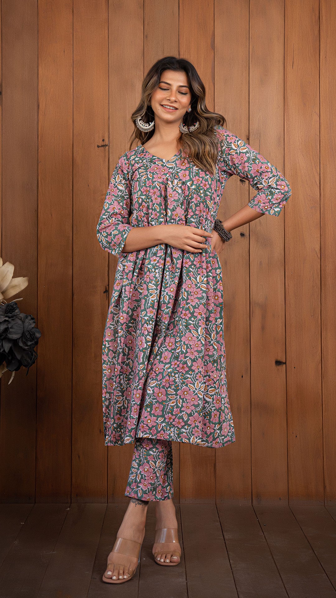 Tia Sanganeri Cotton Kurta - Dusty Pink