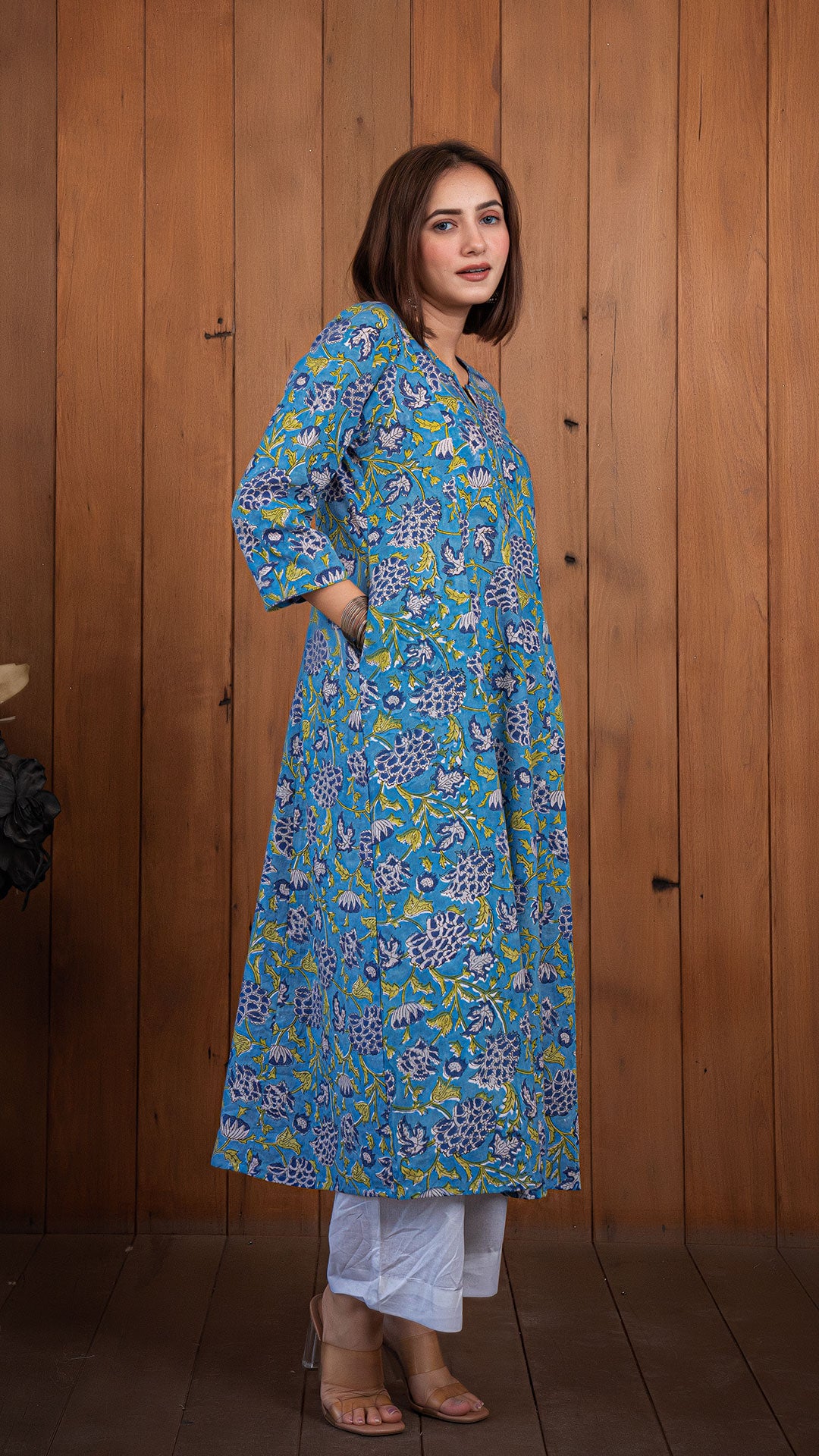 Radhika Sanganeri Kali Cotton Kurta - Dusty Blue