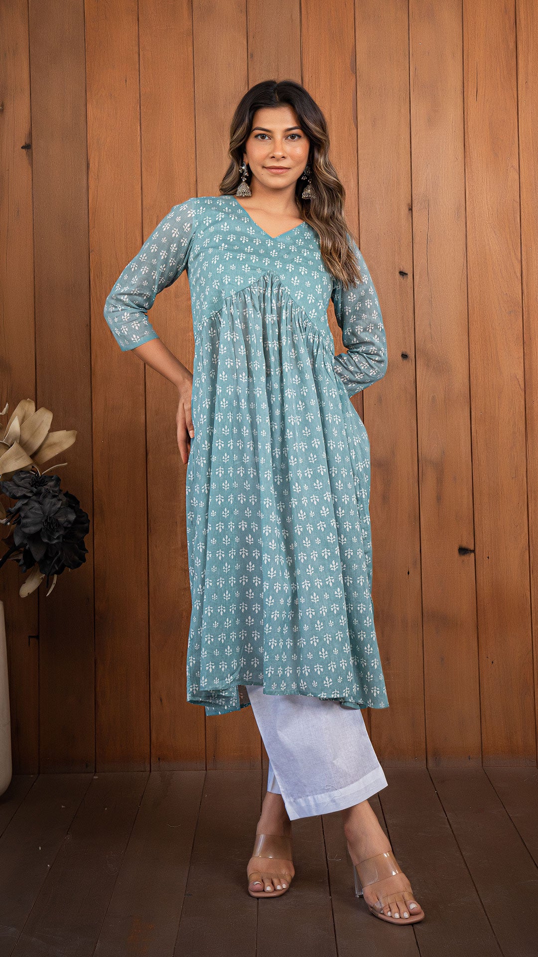 Brahmi Mul Cotton Kurta - Teal Blue