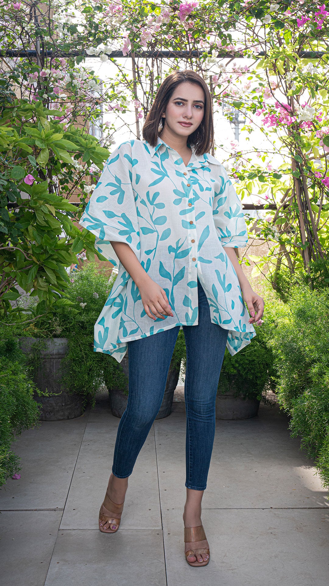 Maya Mul Cotton Short Top Kaftan - Blue