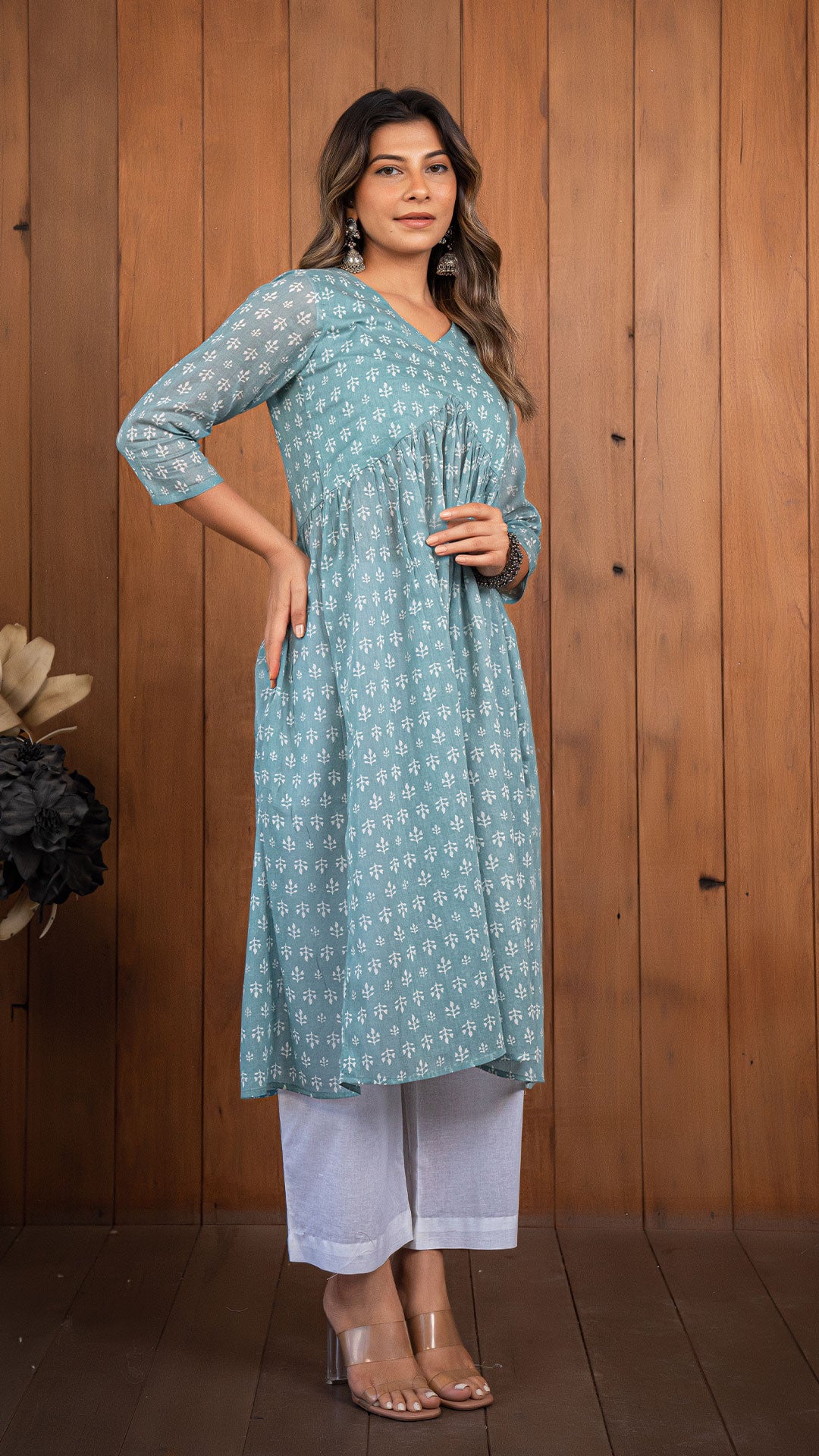 Brahmi Mul Cotton Kurta - Teal Blue