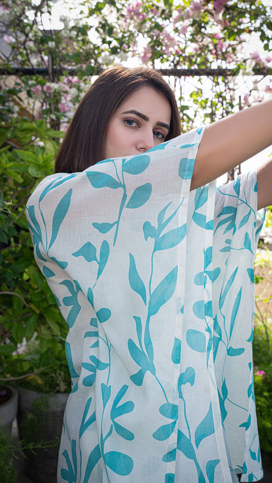 Maya Mul Cotton Short Top Kaftan - Blue