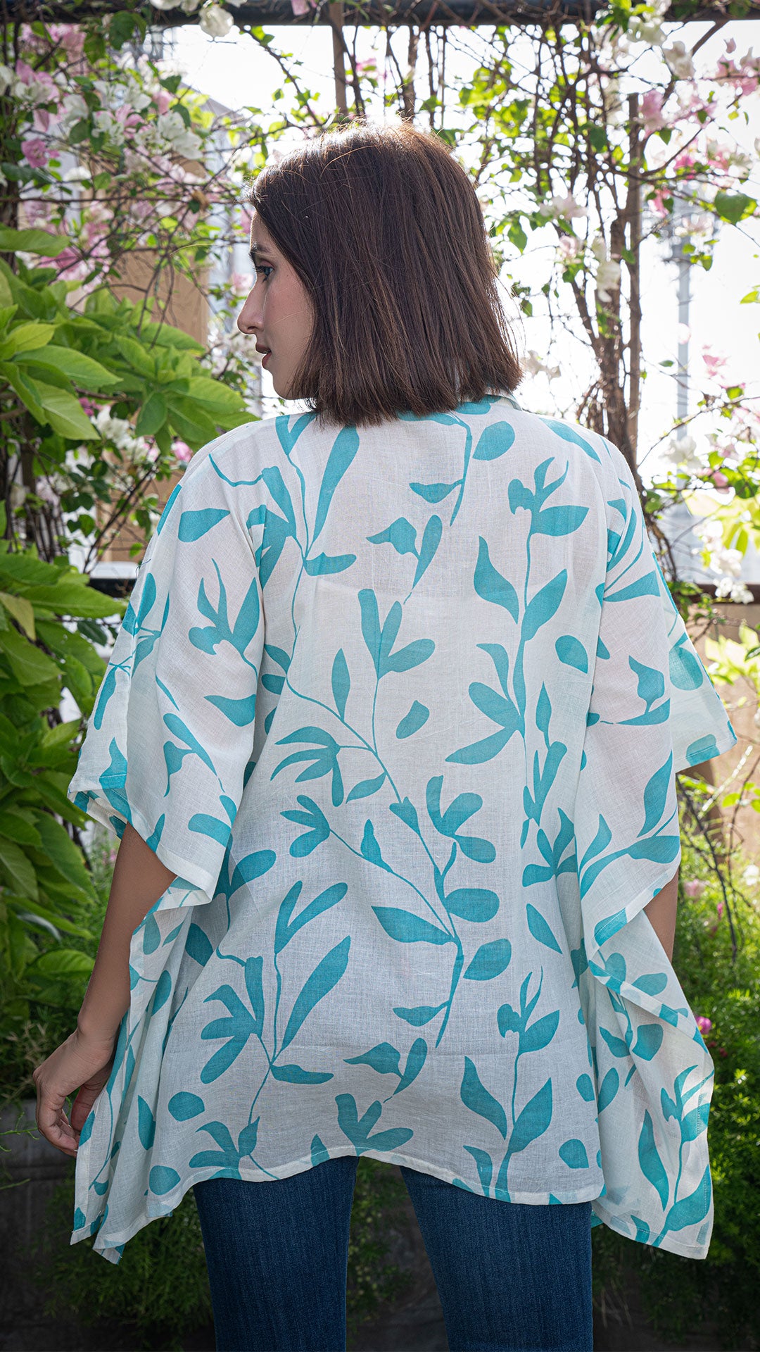 Maya Mul Cotton Short Top Kaftan - Blue