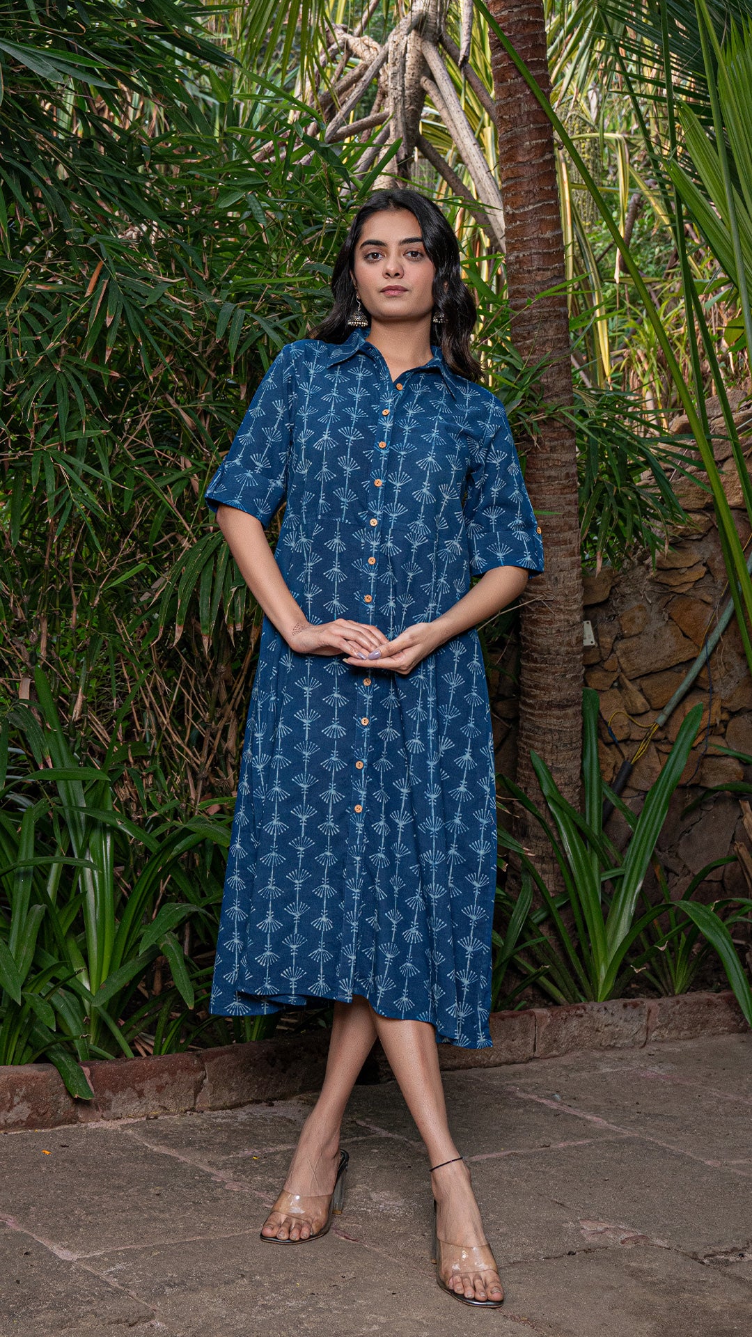 Harita Dabu Hand Block Cotton Shirt Dress