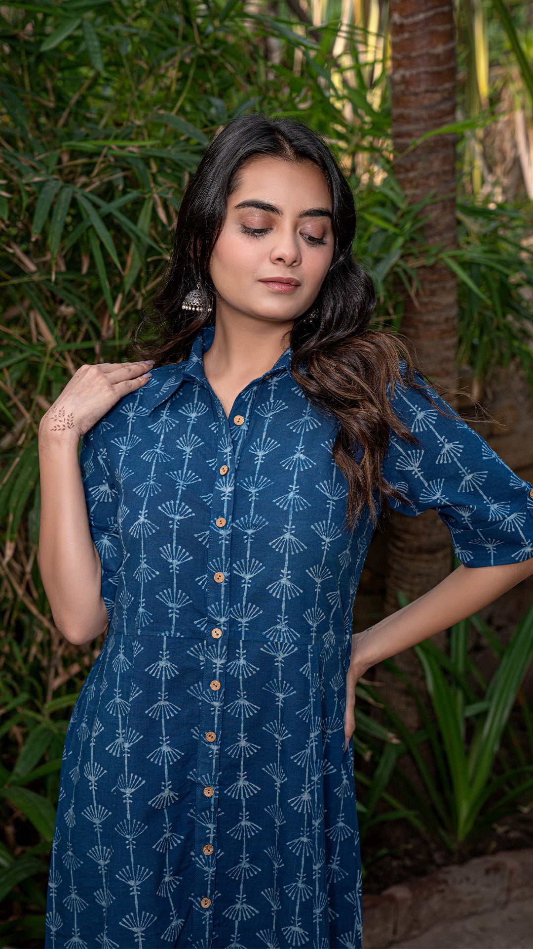 Harita Dabu Hand Block Cotton Shirt Dress