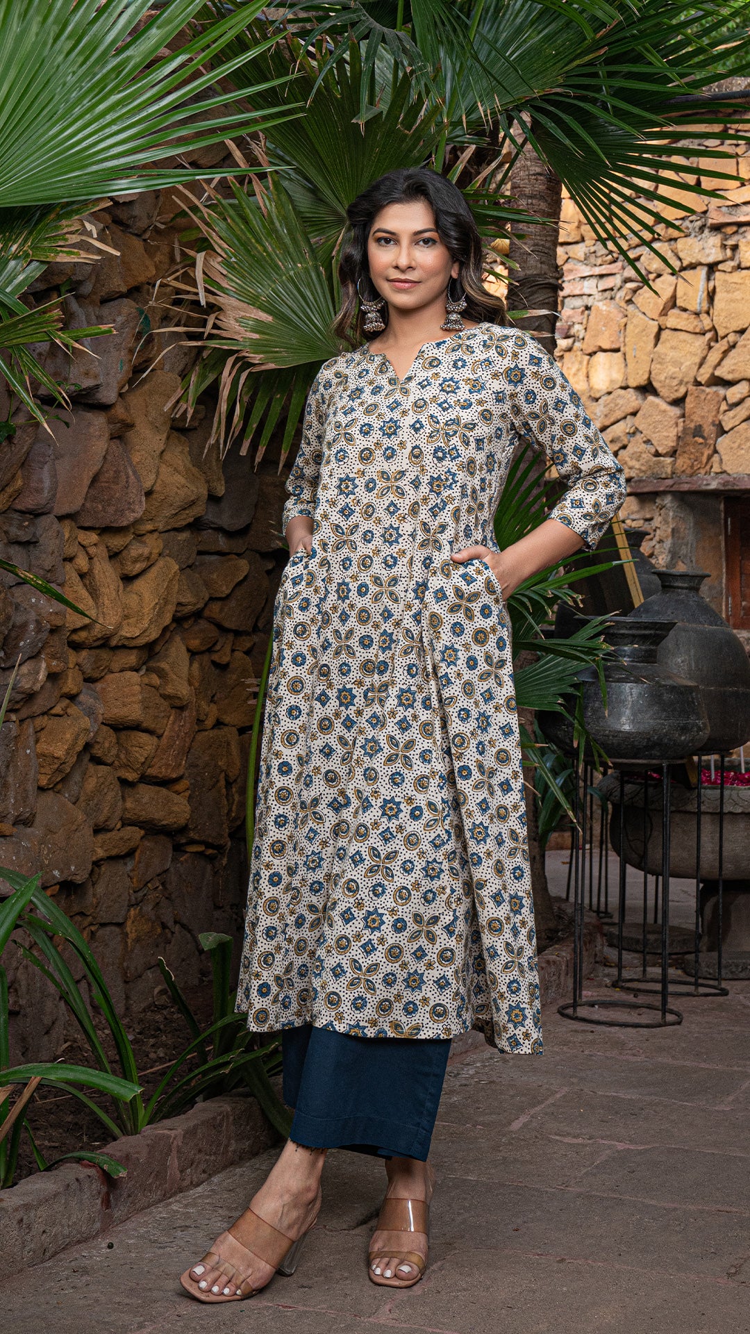 Farah Ajrakh Kali Kurta In Cotton