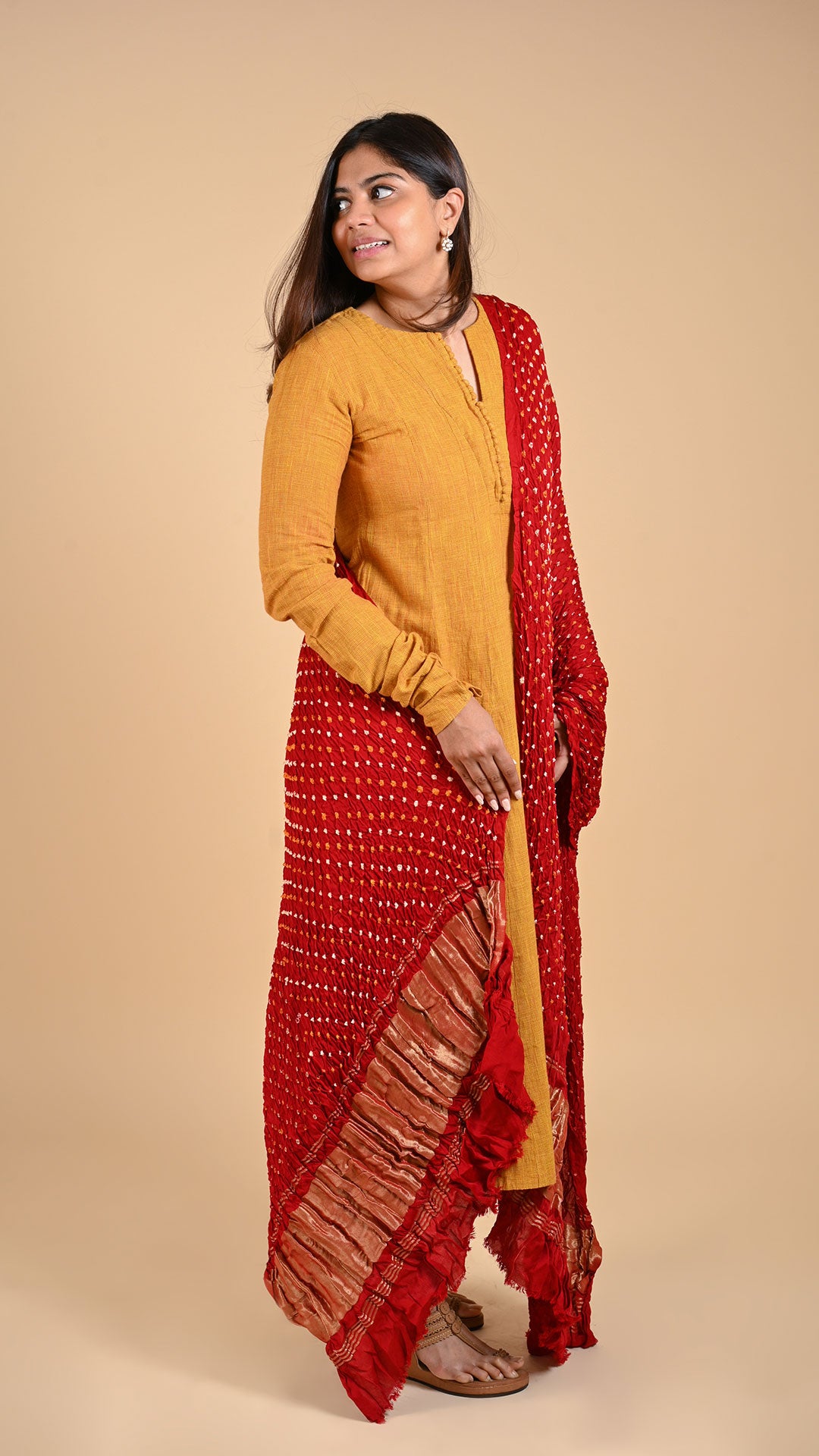 Red Bandhani Lagdi Patto Dupatta In Modal Silk