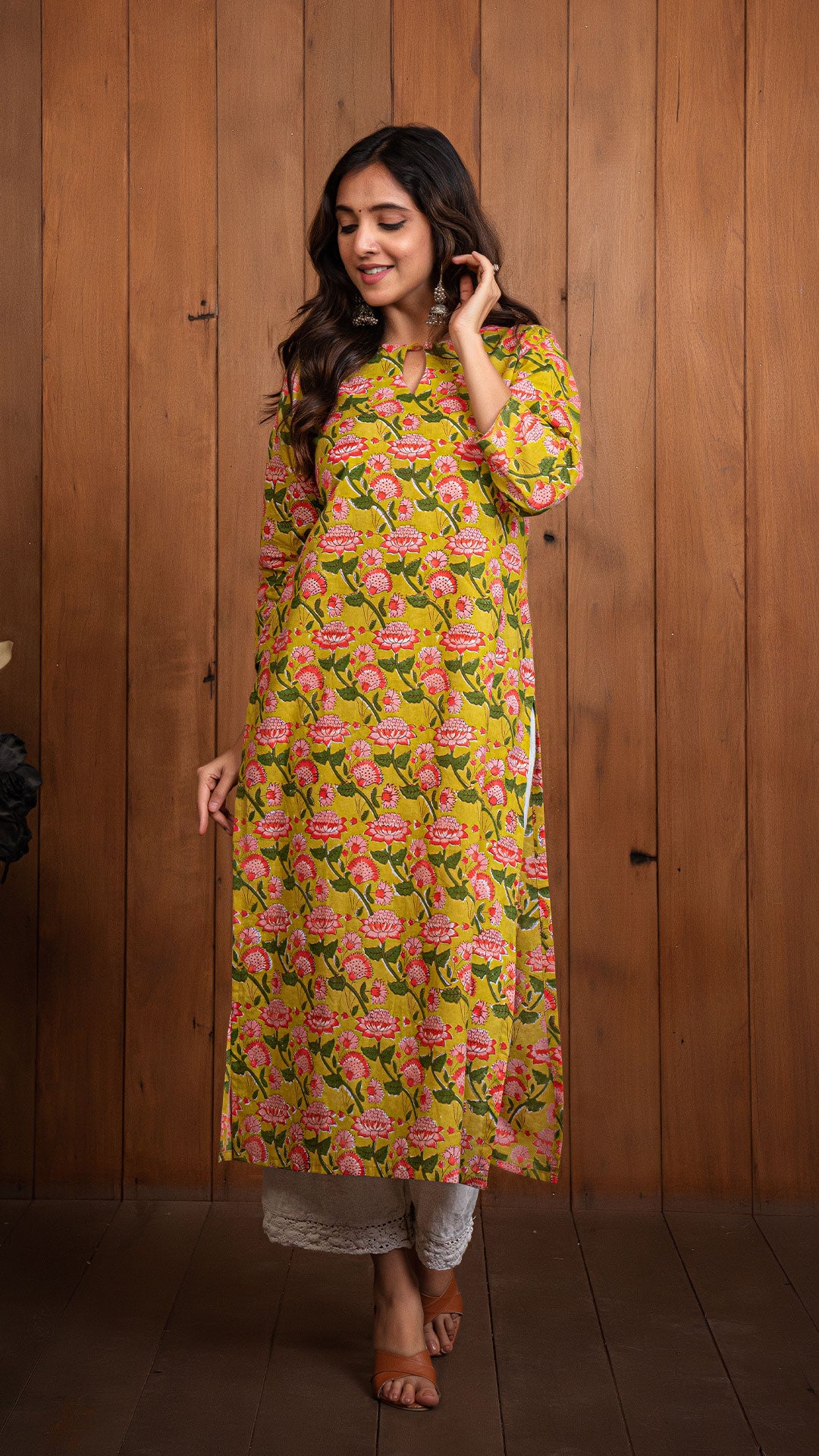 Trisha Sanganeri Hand Block Cotton Kurta - Yellow