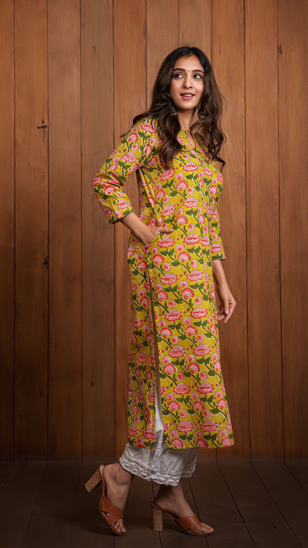 Trisha Sanganeri Hand Block Cotton Kurta - Yellow