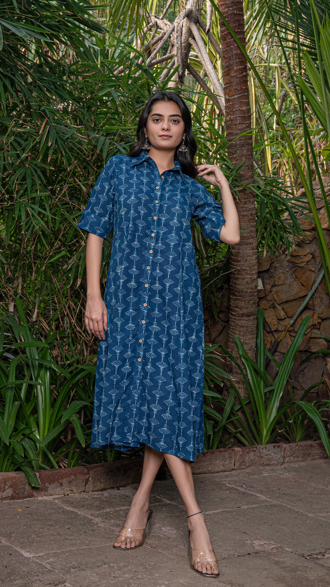 Harita Dabu Hand Block Cotton Shirt Dress