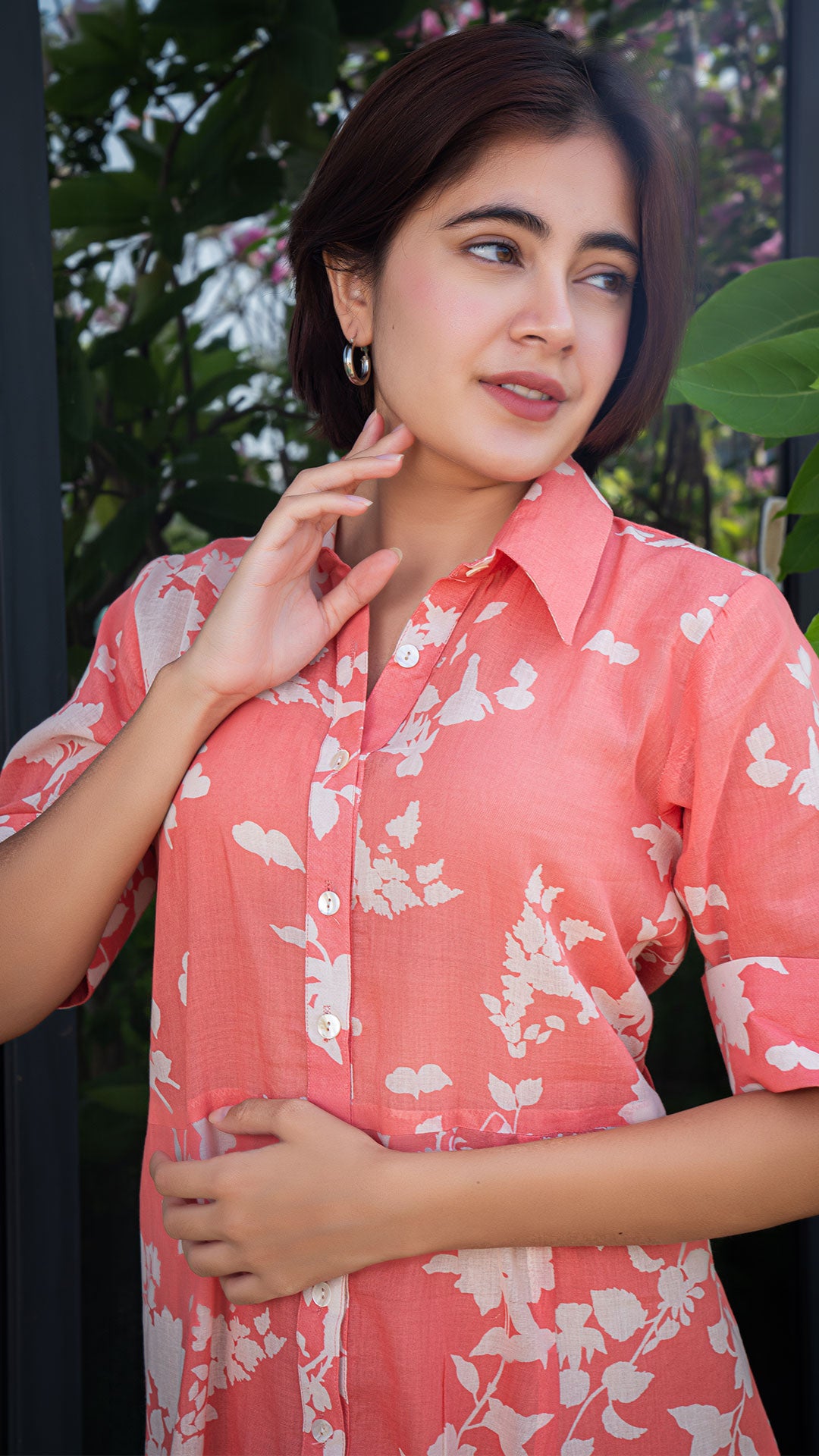 Koel Mul Cotton Shirt Dress - Coral Peach