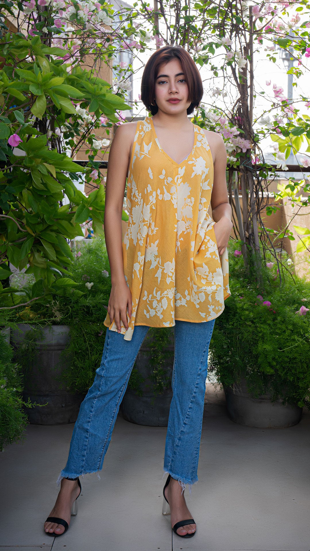 Aara Mul Cotton Short Top - Yellow