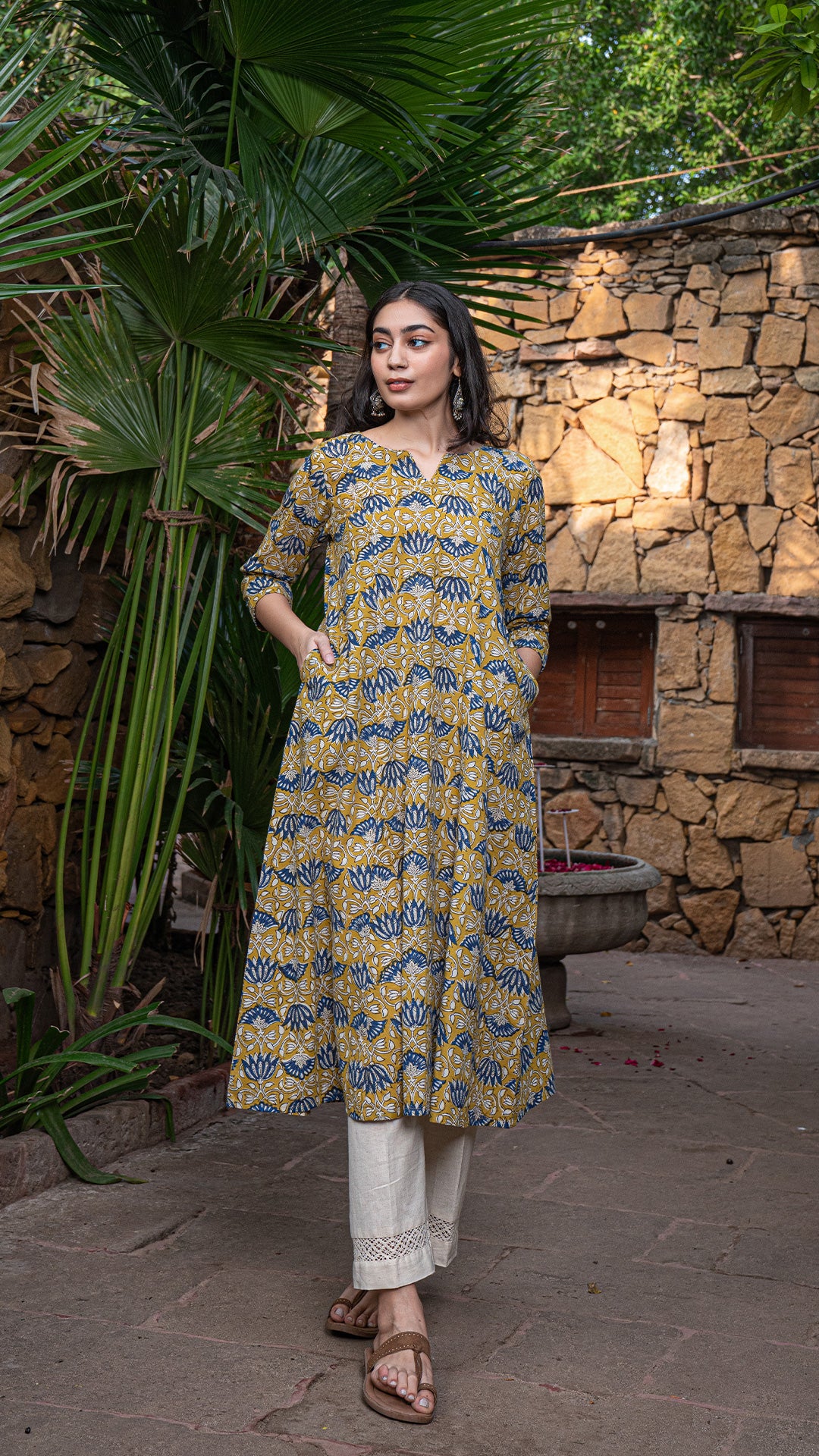 Krutika Bagru Kali Kurta In Cotton