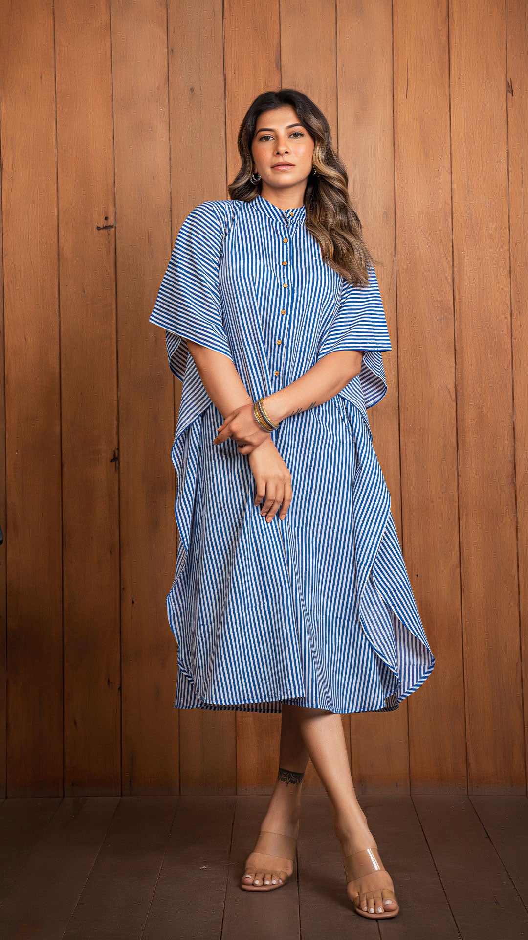 Indigo Stripes Cotton Kaftan