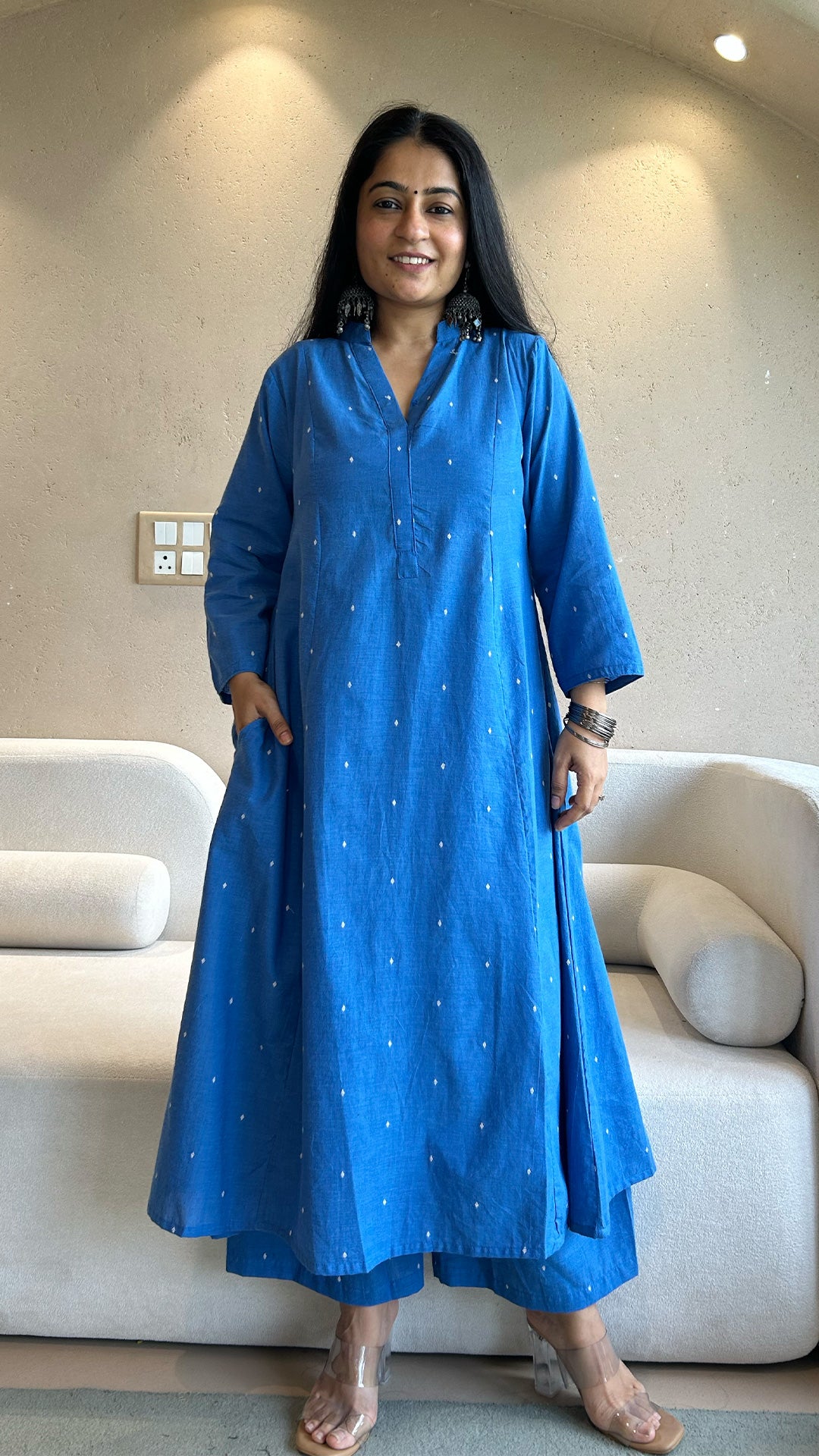 Shrreya - Hand Woven Kali Cotton Kurta in Blue