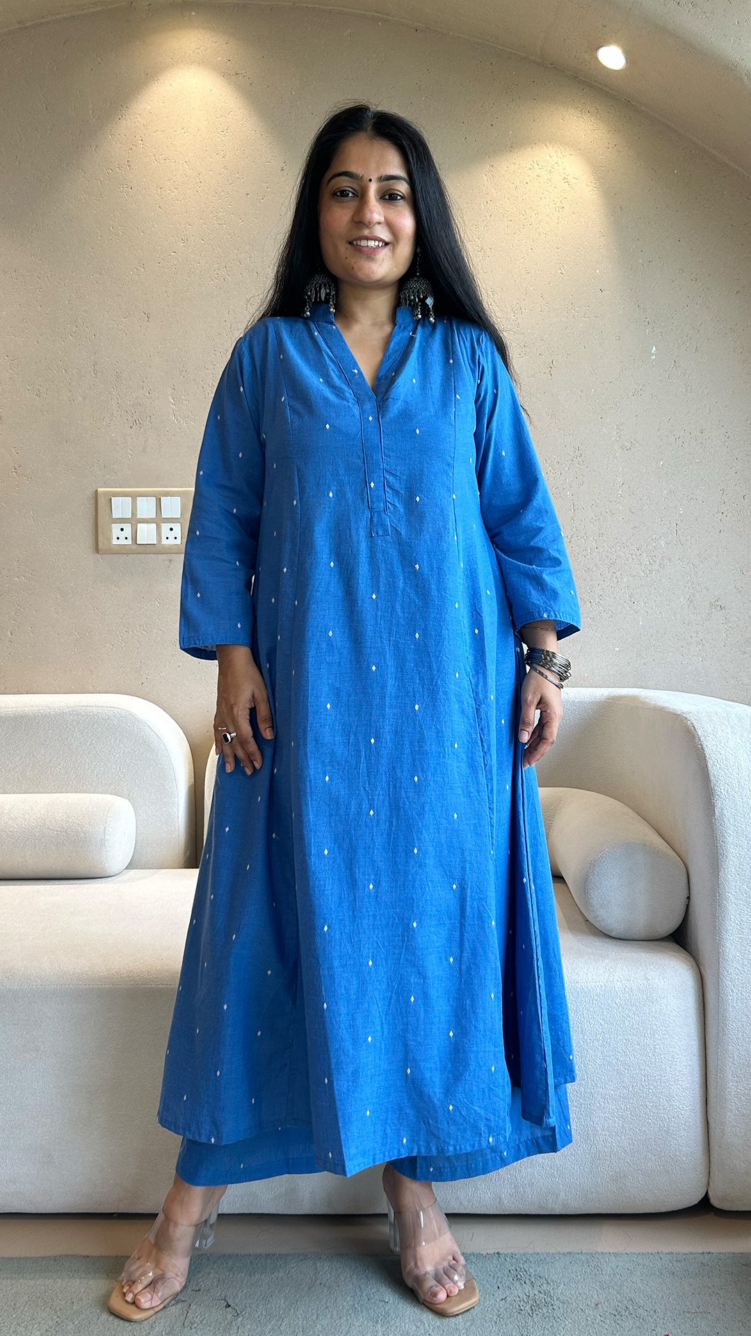 Shrreya - Hand Woven Kali Cotton Kurta in Blue