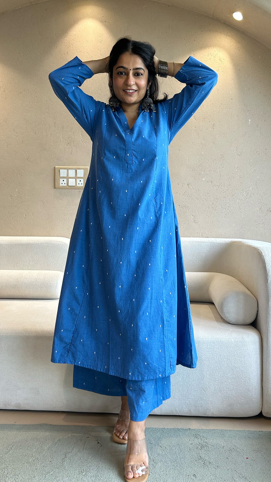 Shrreya - Hand Woven Kali Cotton Kurta in Blue