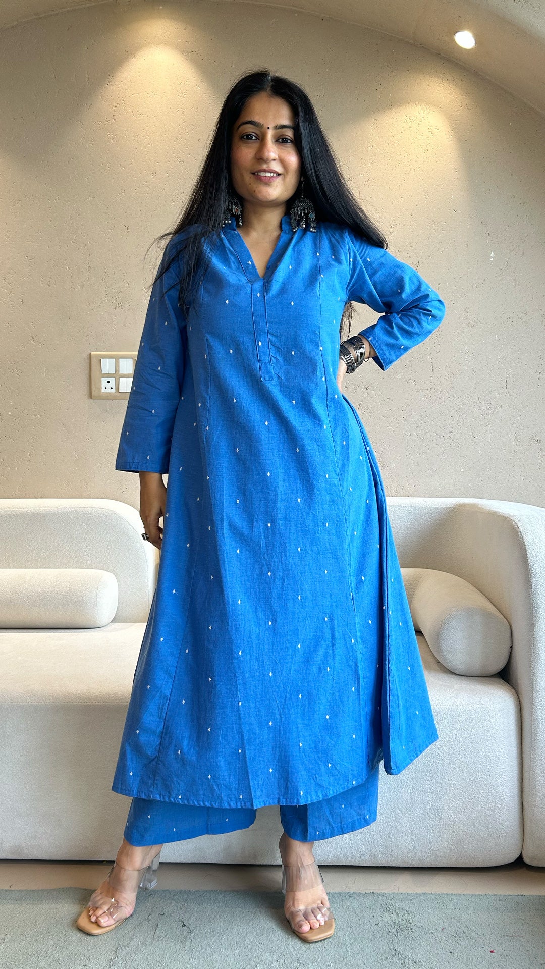 Shrreya - Hand Woven Kali Cotton Kurta in Blue
