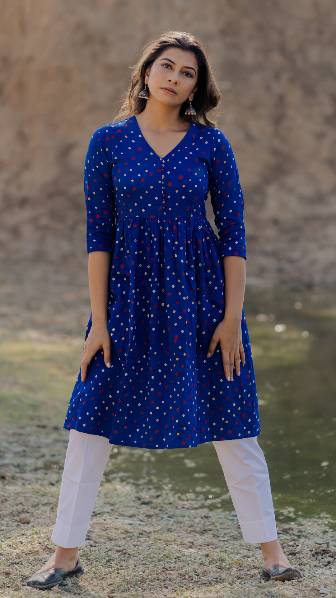 Blue Bandhani Cotton Kurta