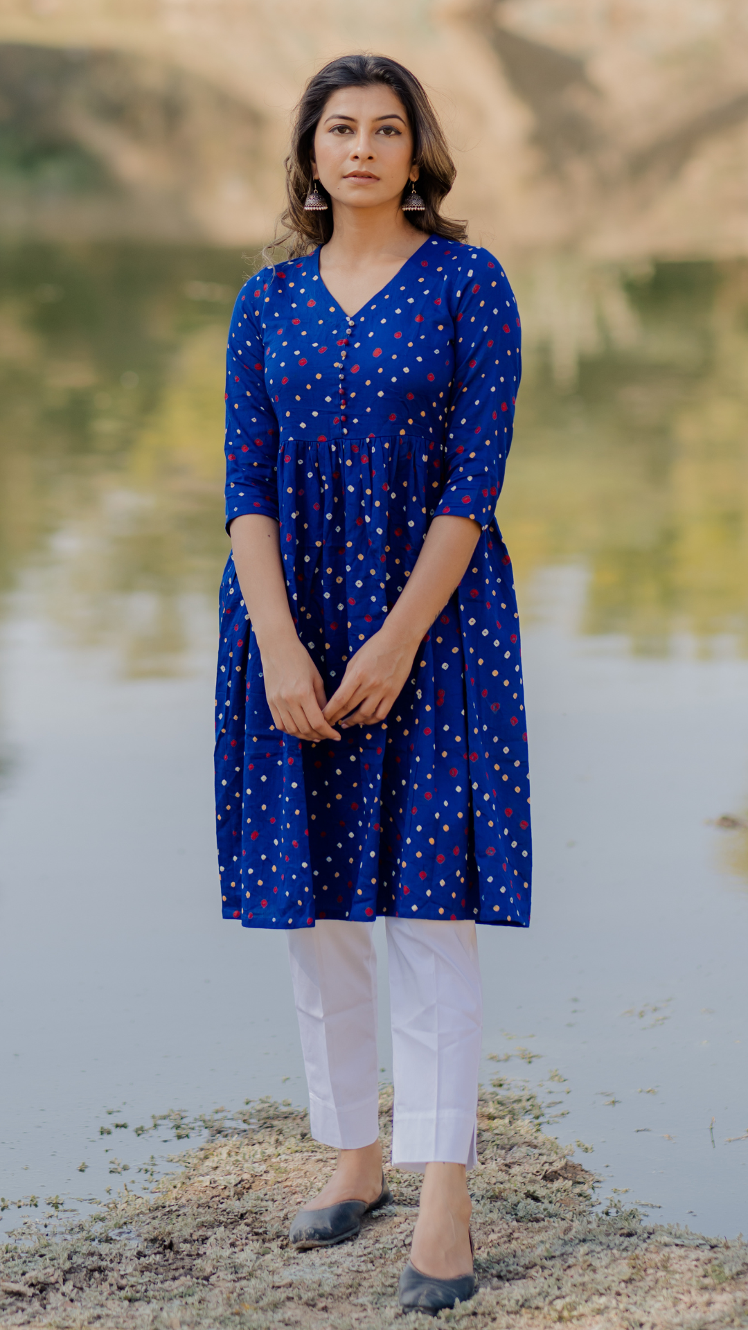 Blue Bandhani Cotton Kurta