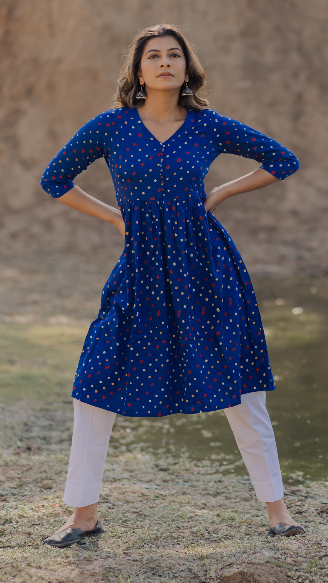 Blue Bandhani Cotton Kurta