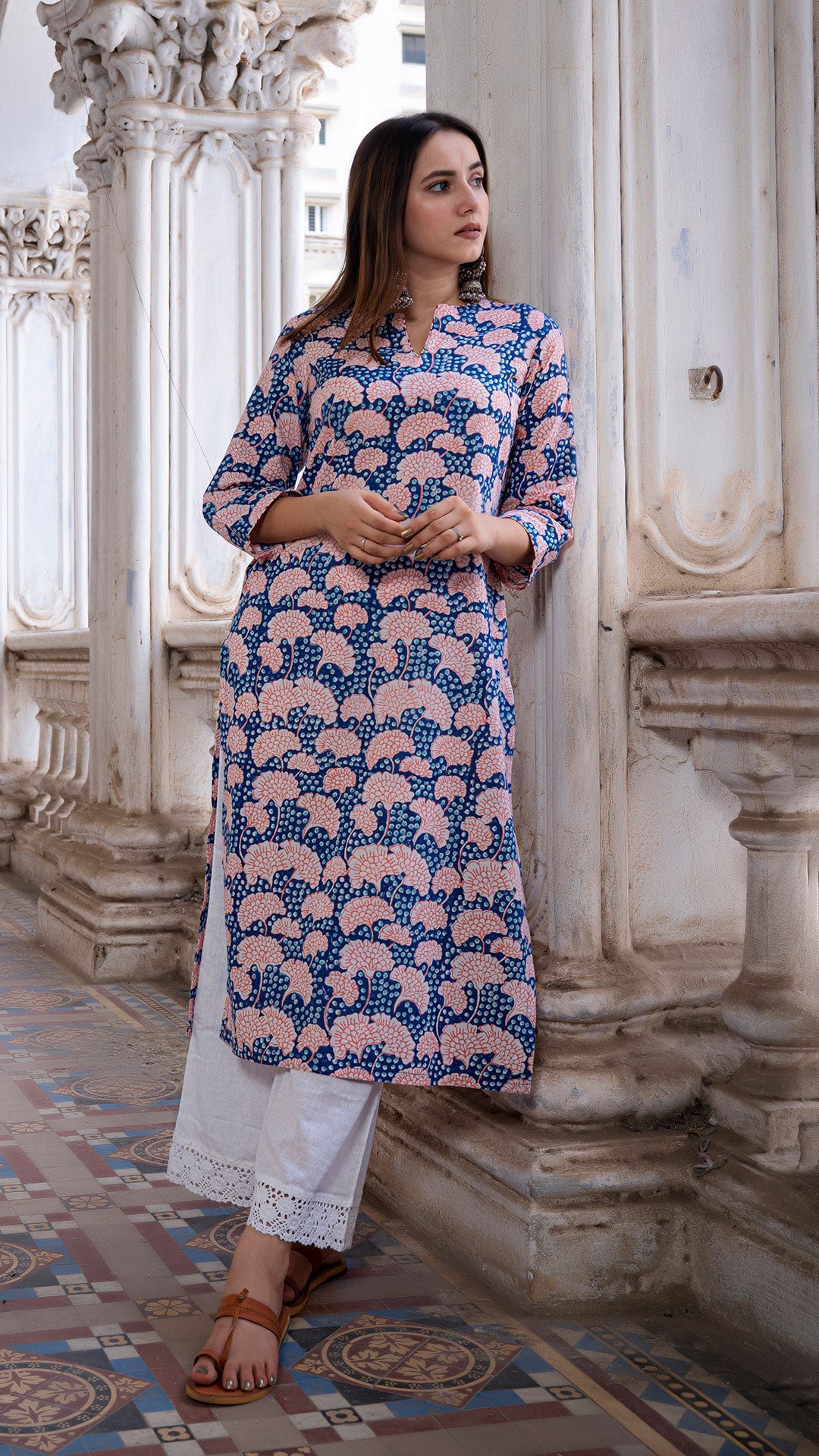 Gulmohar Sanganeri Hand Block Cotton Kurta