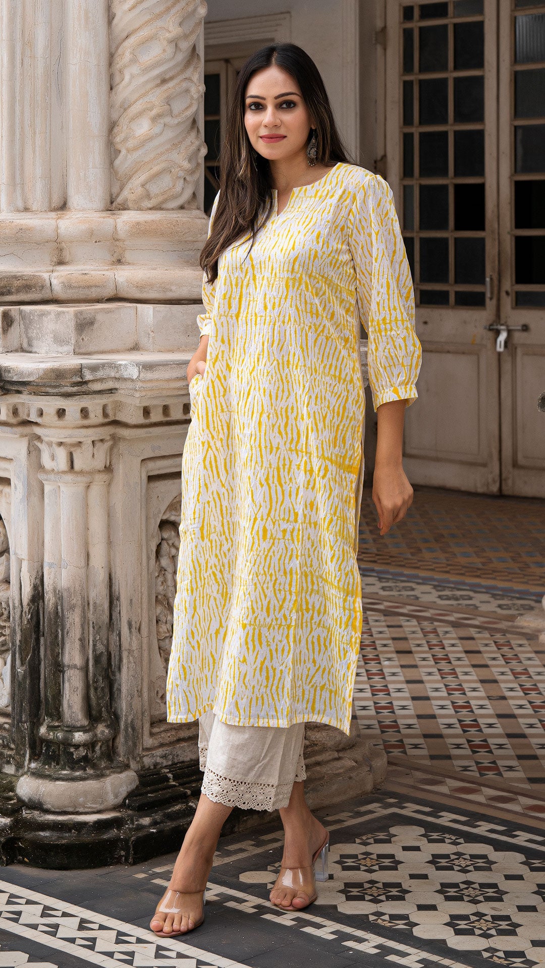 Lipi Yellow Shibori Cotton Kurta