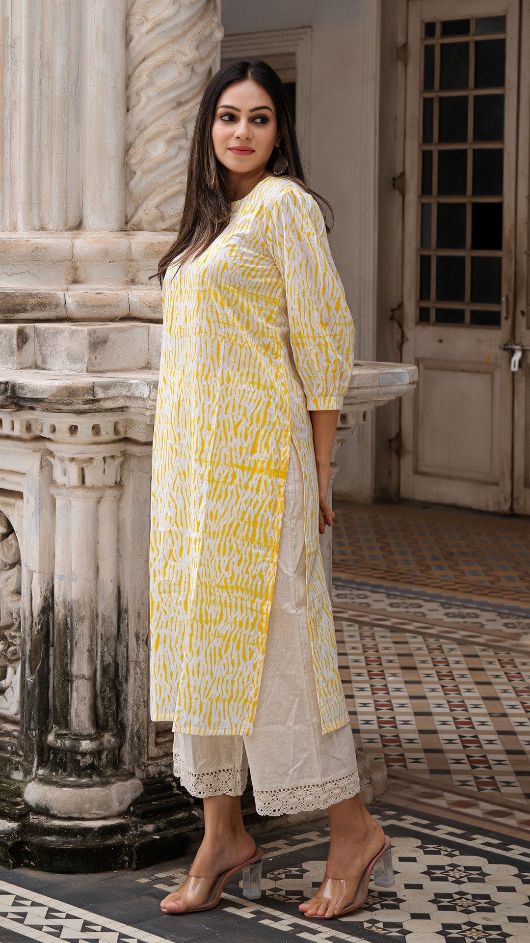 Lipi Yellow Shibori Cotton Kurta