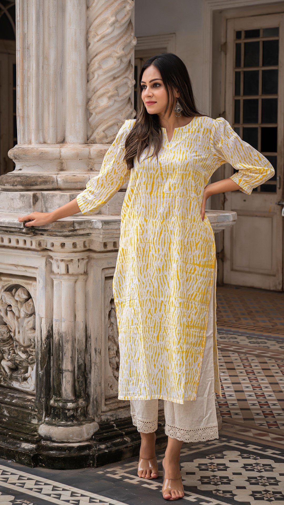 Lipi Yellow Shibori Cotton Kurta