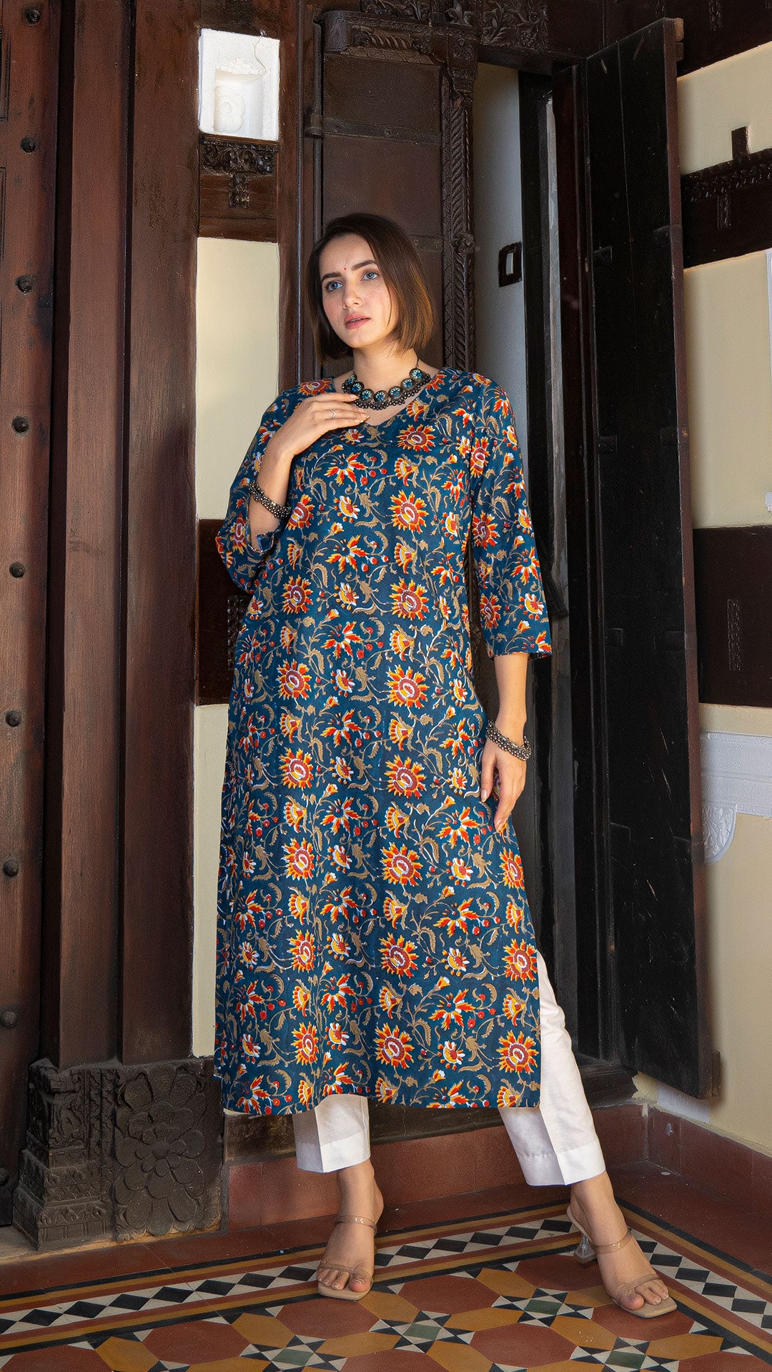 Dhruvi Sanganeri Hand Block Cotton Kurta In Blue