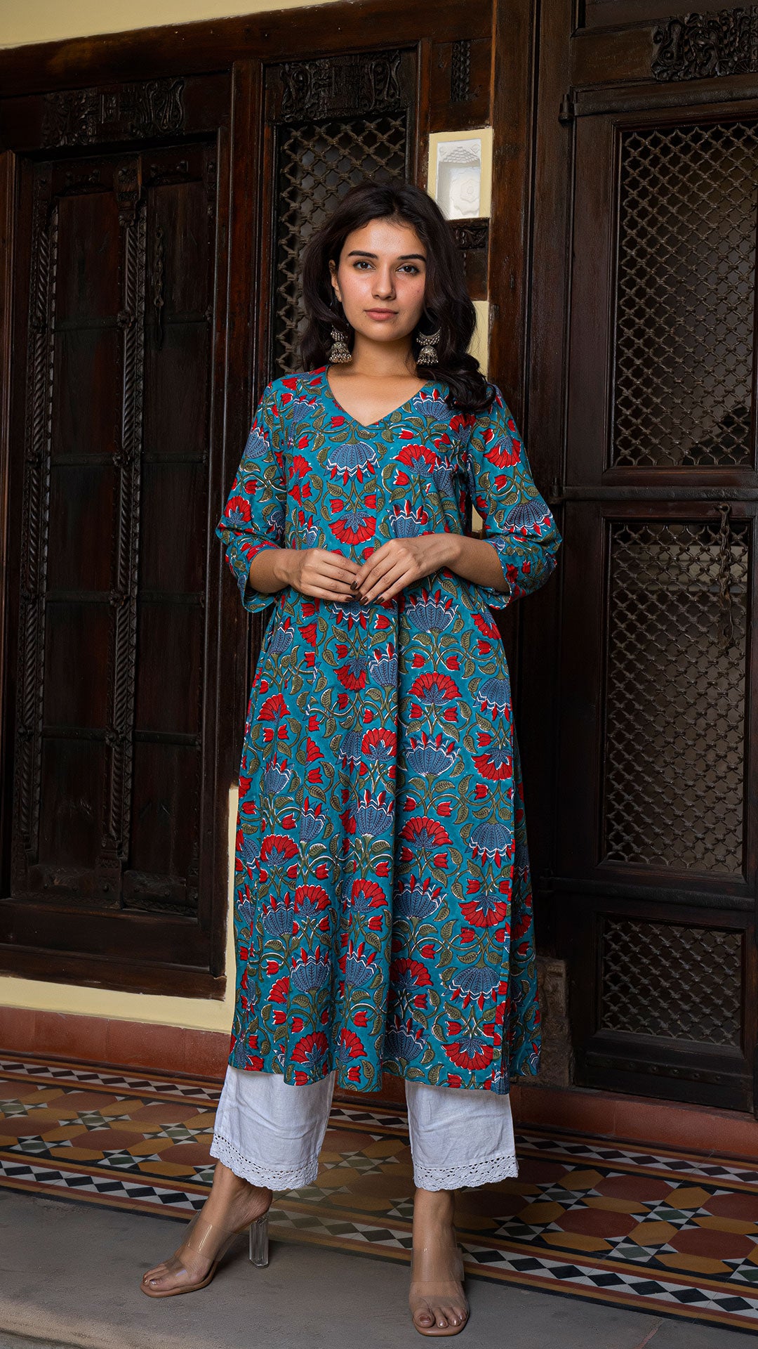 Reema Sanganeri Hand Block Cotton Kurta In Green