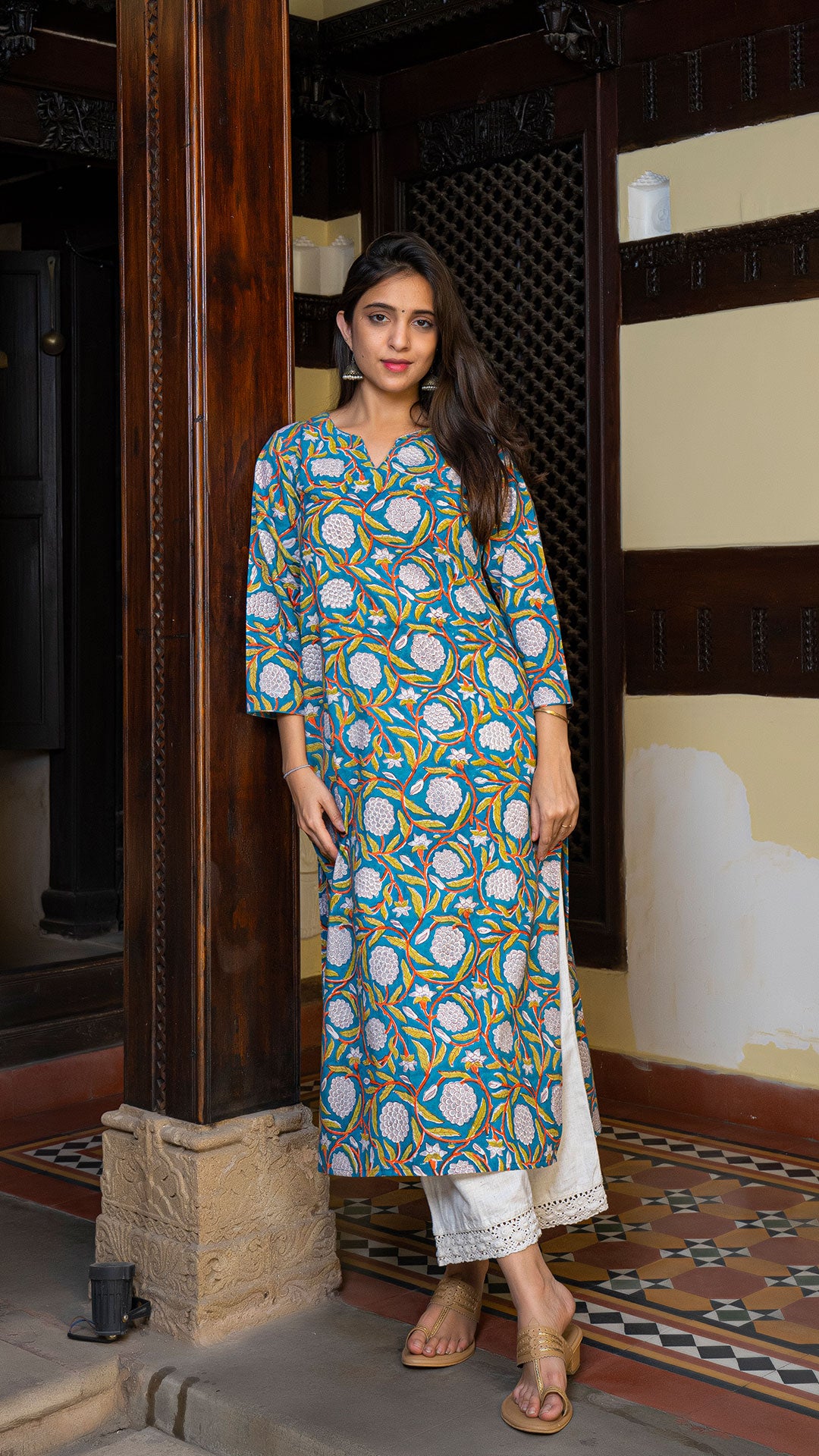 Mausam Sanganeri Hand Block Cotton Kurta In Blue